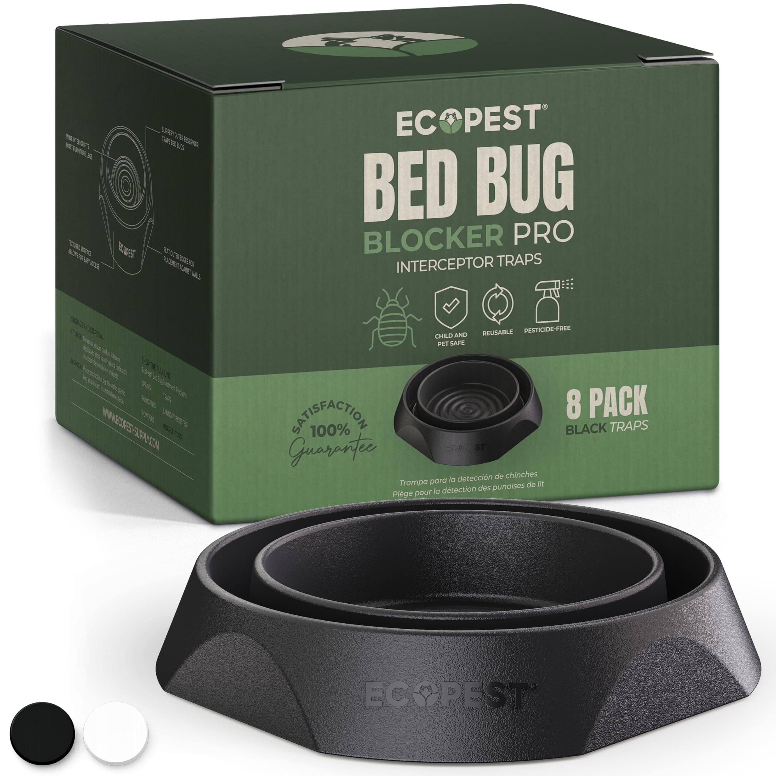 Bed Bug Interceptors – 8 Pack | Bed Bug Blocker (Pro) Interceptor Traps (Black) | Insect Trap, Monitor, and Detector for Bed Legs