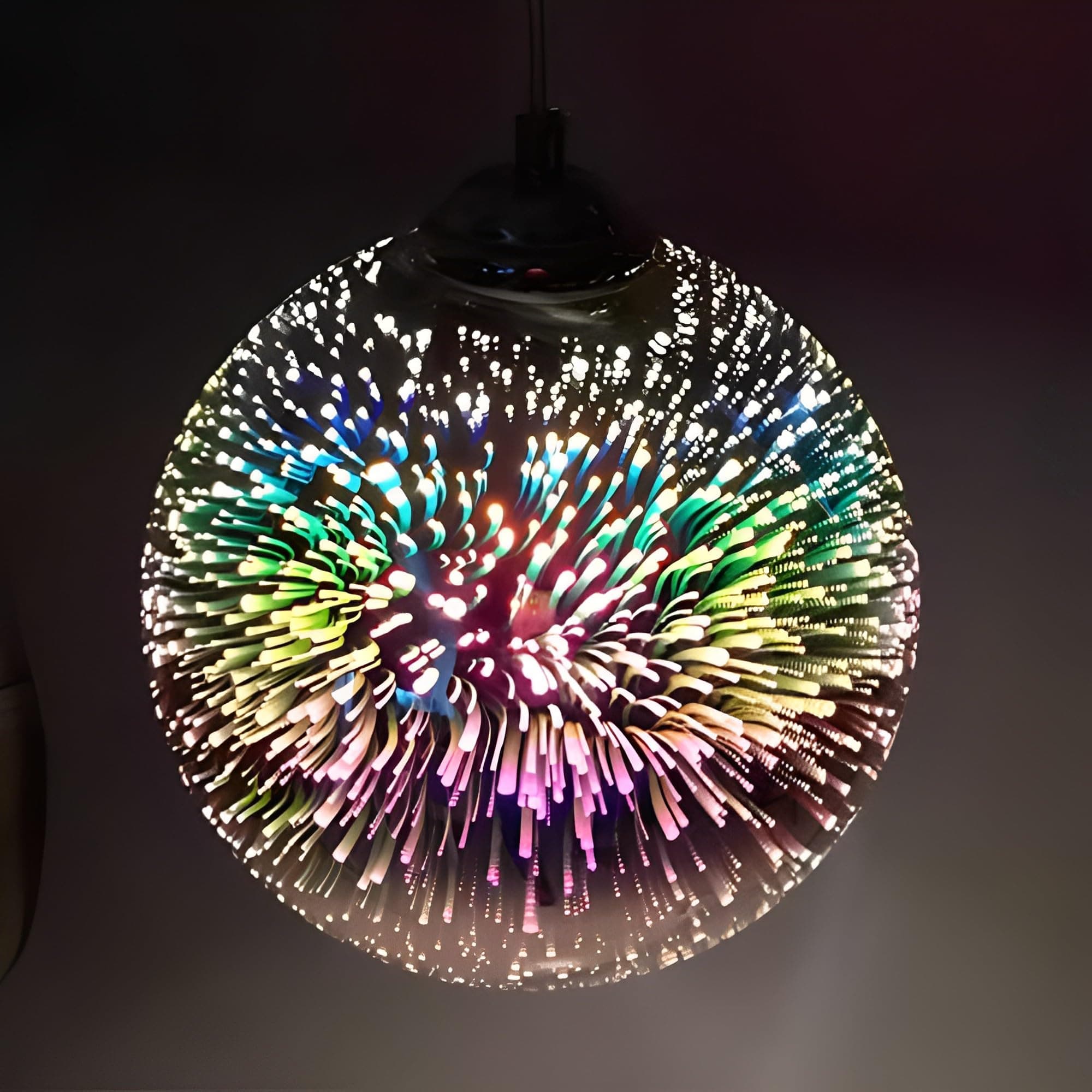 3D Firework Light Glass Pendant Light Shade Hanging Ceiling Lights E27 Base Coloured Chandelier for Bedroom,Living Room,Kitchen,20CM(Silver)