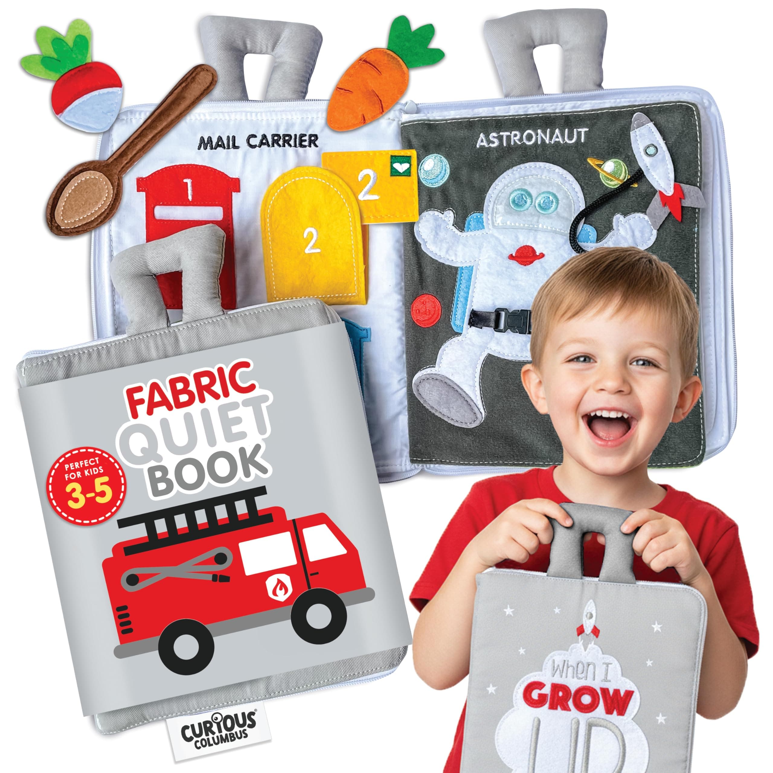 Quiet Book Fabric Busy Book - Airplane Travel Toys for Kids - Montessori Toy Preschool Activity Books - Fun and Educational Fabric Book