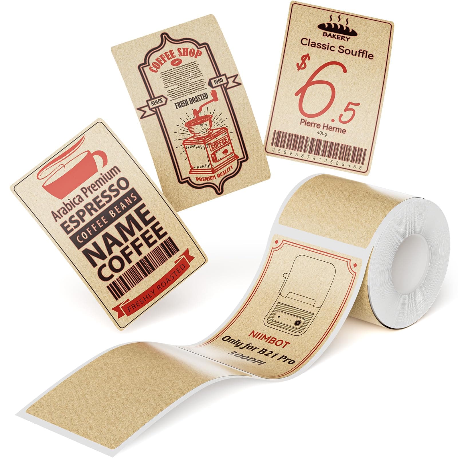 NIIMBOT Red&Black Labels, Refill Sticker Papers Compatible with Pro Series Label Makers, Dual Color Printing Stickers Good Idea for Schools,Business,Price Tags,Baking(2''x3.15''/50x80mm-Kraft Paper)