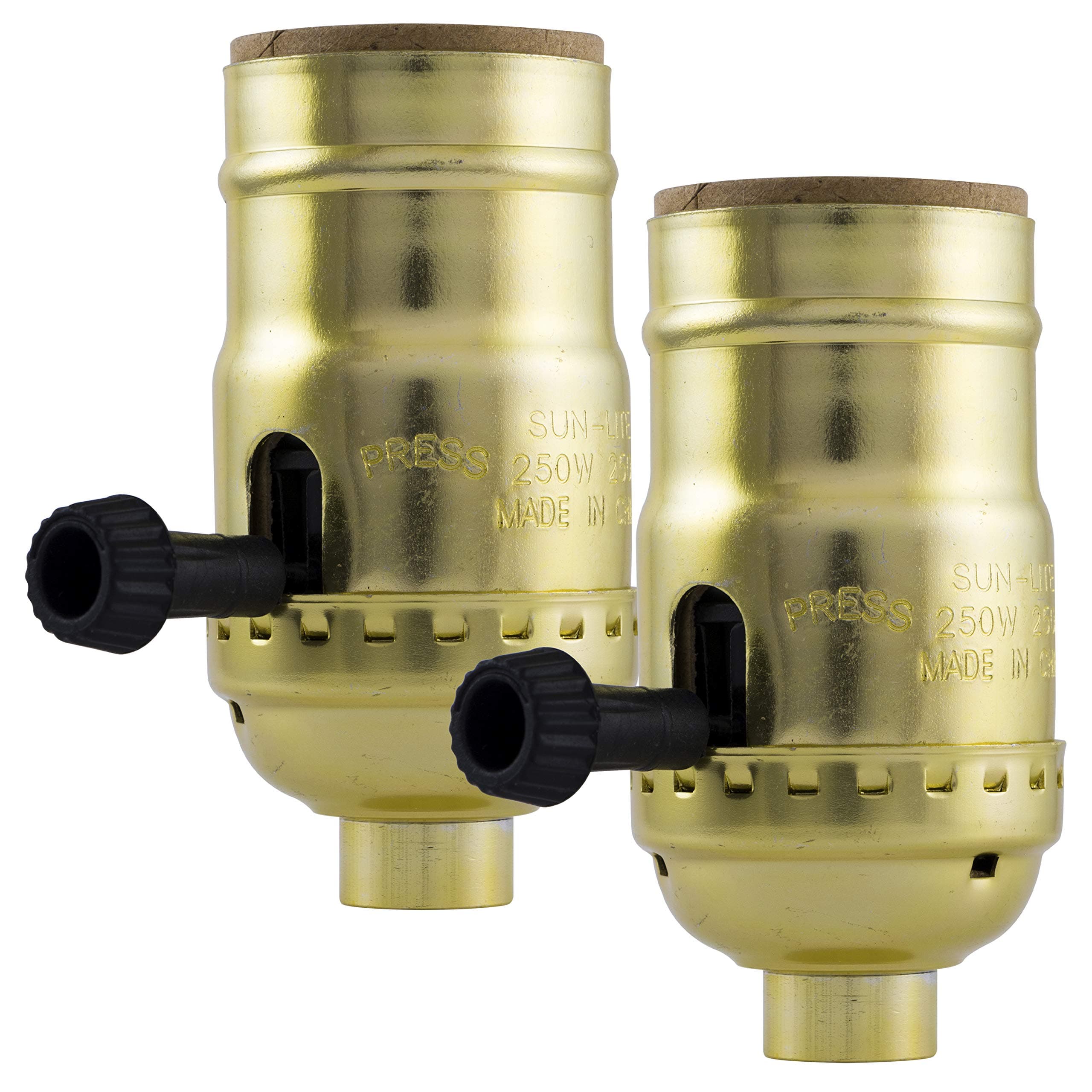 Power Gear 3-Way Lamp Socket, Medium Base, Turn for Low-Medium-High Light Settings, Repair/Replace Floor and Table Lamps, DIY Project, UL Listed, Brushed Gold, 54605, 2 Pack