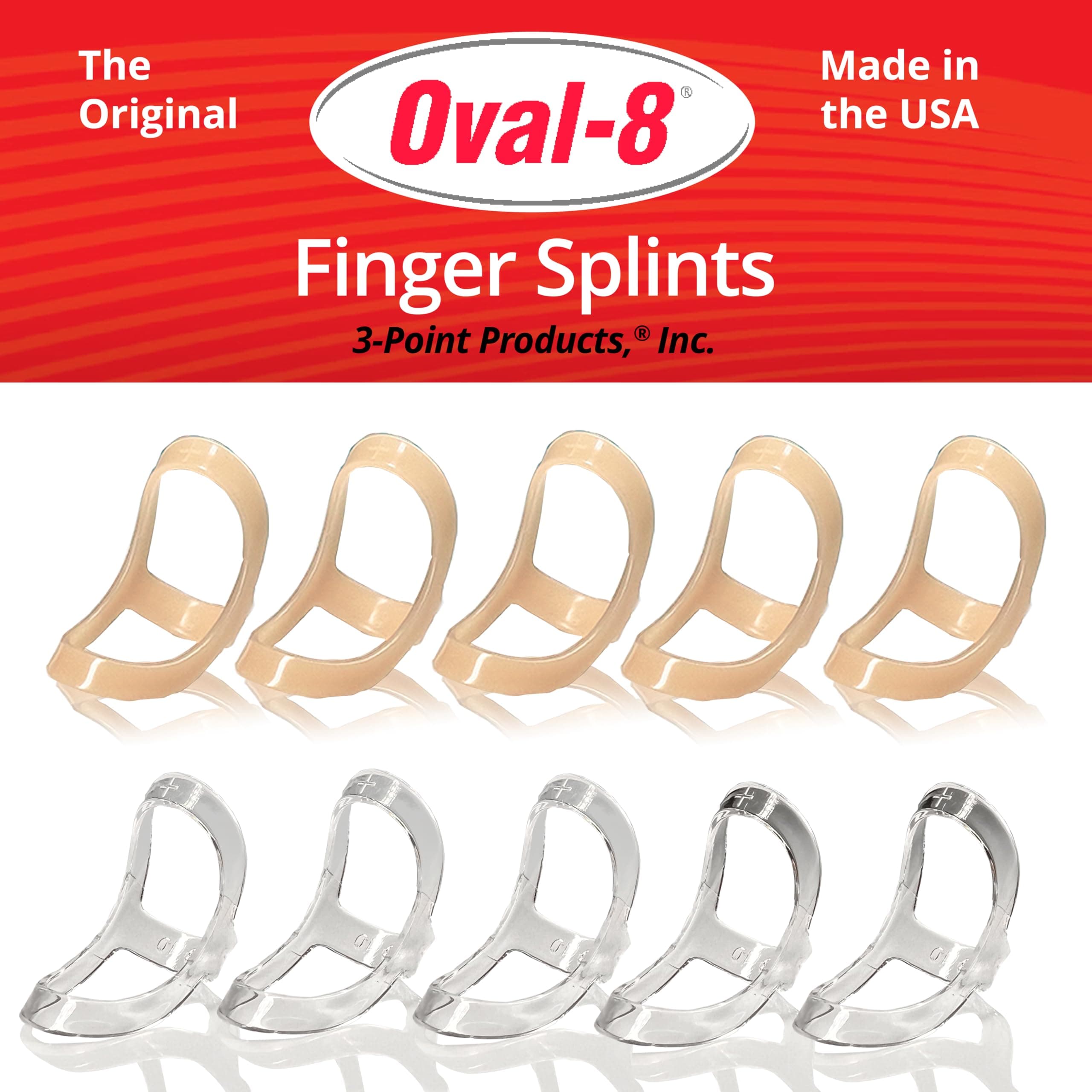 - 3-Point Products Oval-8 Finger Splints, Support and Protection for Arthritis, Trigger Finger or Thumb, and Other Finger Conditions Pkg of 5 Size 7. Available in Beige or Clear
