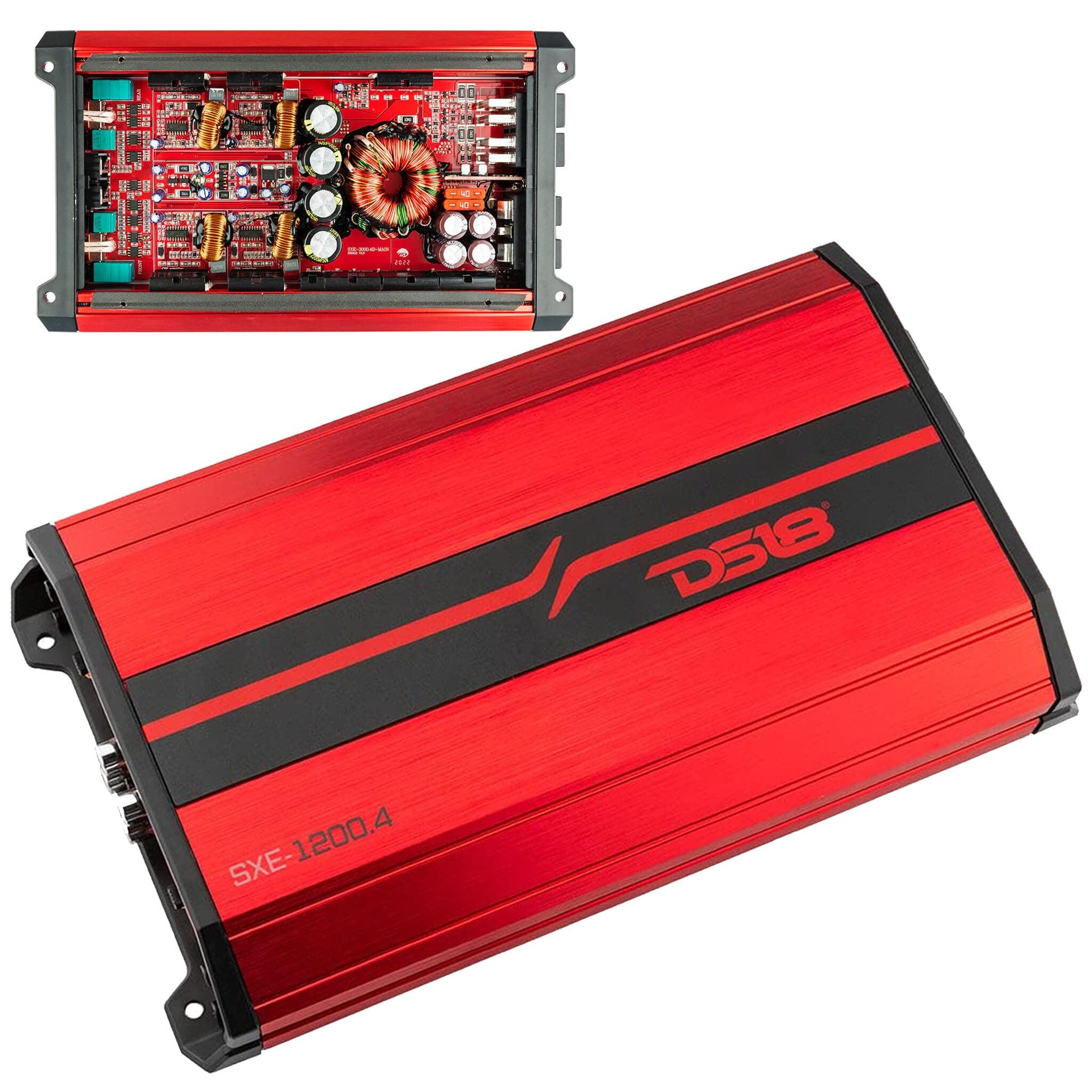 SXE-1200.4/RD Car Amplifier Stereo Full-Range Class A/B 4-Channel 60x4 RMS @4 OHM 1200 Watts - Powerful and Compact Amp for Speakers in Car Audio System