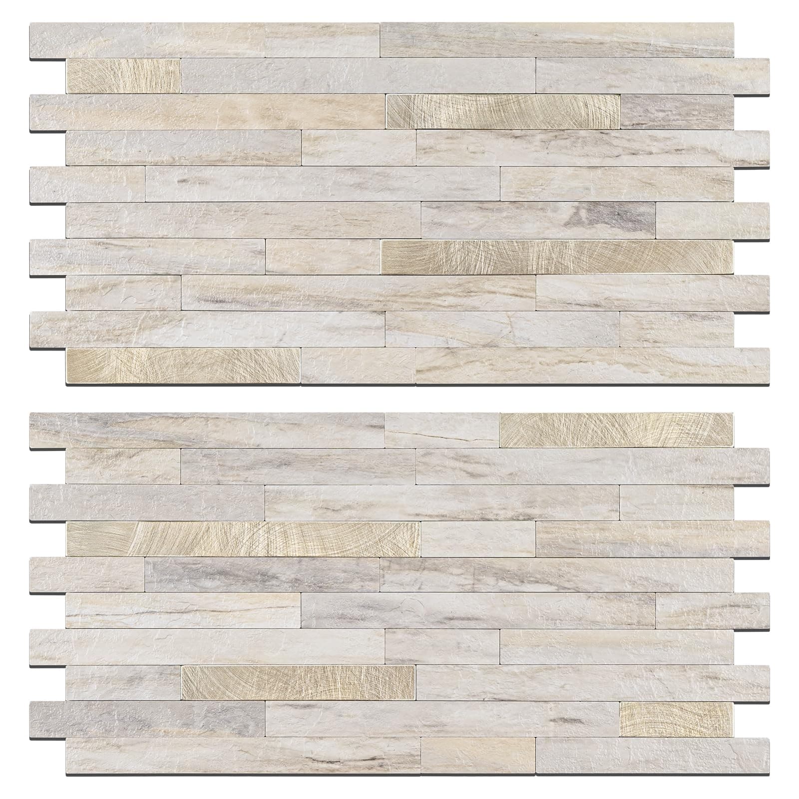 STICKGOO 2 Sheets Peel and Stick Backsplash Tile, Stick on Backsplash for Kitchen and Bathroom, Sunny Beige Look PVC Mixed Metal Gold Self Adhesive Wall Tiles