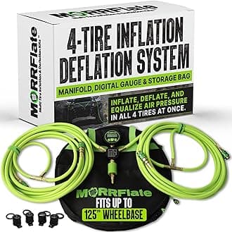 MORRFlate Quad 4 Tire Inflation & Deflation System – 800D Braided Hose – Fits Up to 125" Wheelbase – Manifold, Digital Gauge & Storage Bag Included (Hose Kit Only, No Compressor)