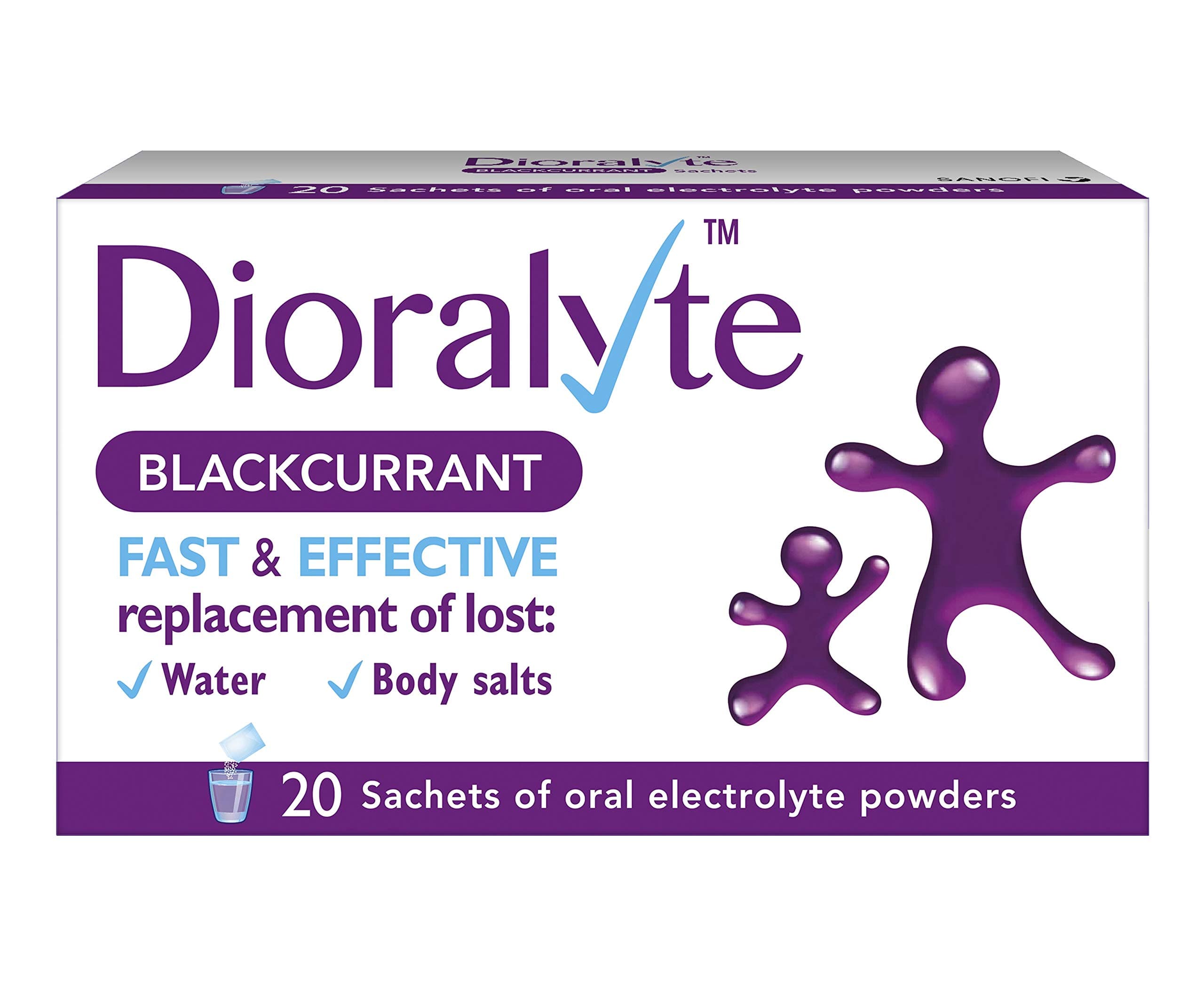 Fast and Effective Supplement Treatment for Reducing Dehydration and Replacing Electrolytes (mineral salts) of Lost Body Water and Salts- Blackcurrant Flavour - 20 Sachets