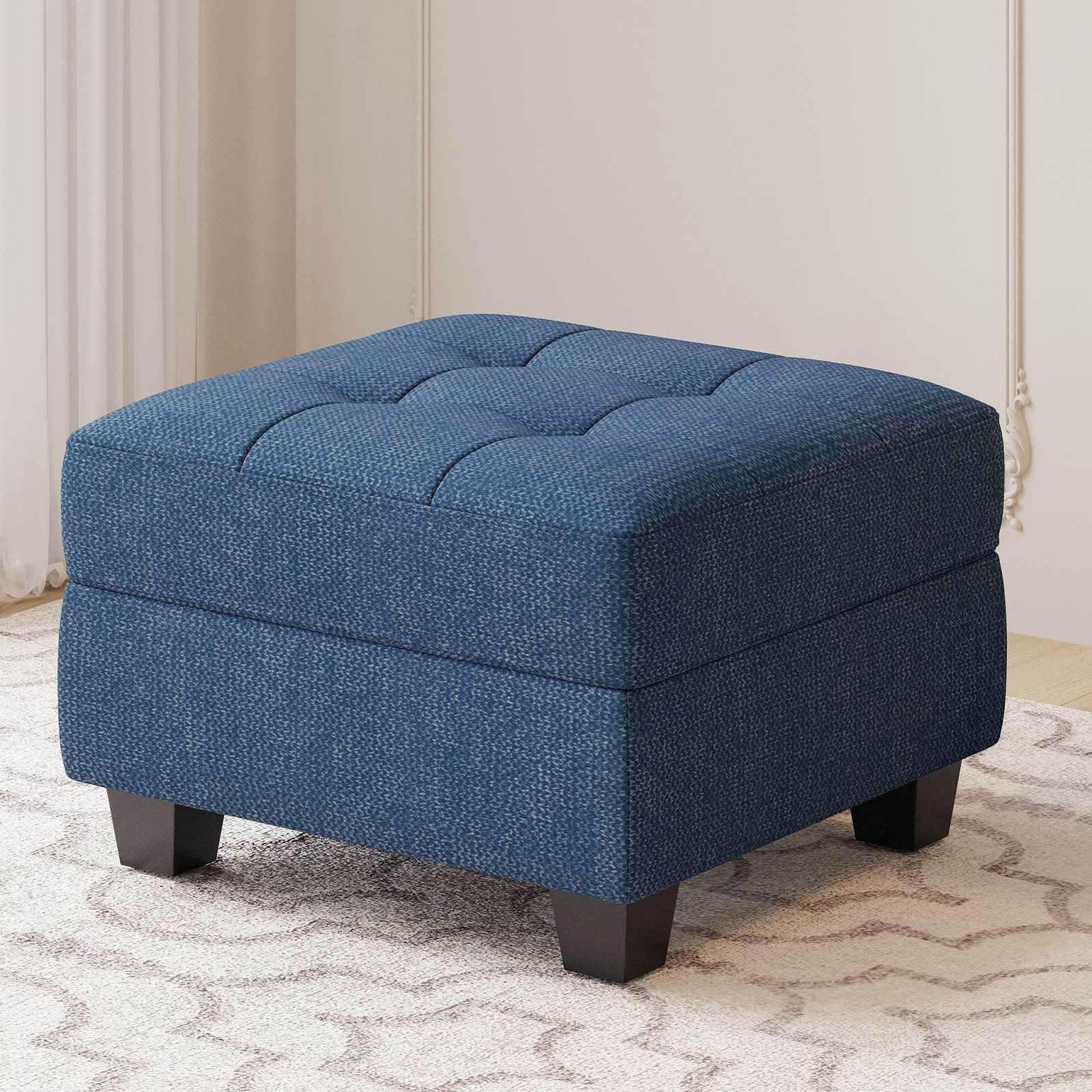 Belffin Ottoman Module with Storage for Modular Sofa Sectional Couch Cube Seat Square Storage Ottoman Footrest Modern Fabric Blue