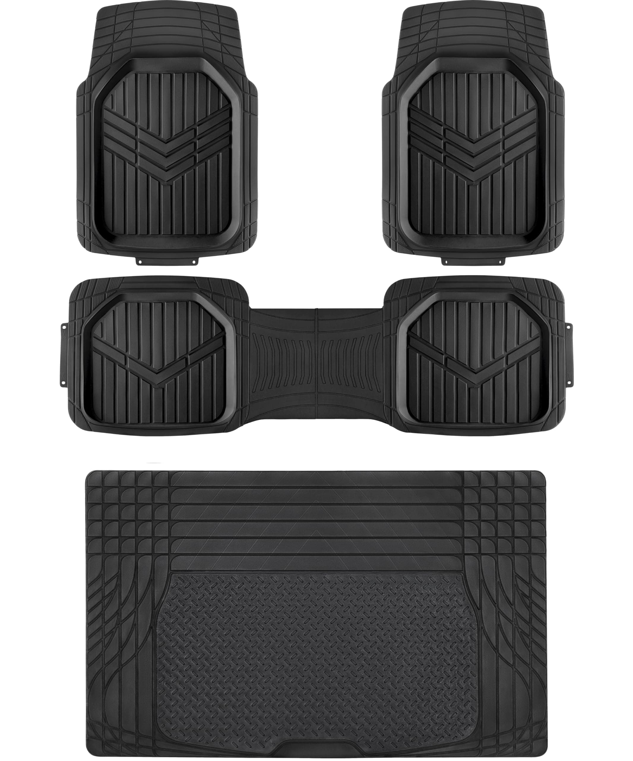 Amazon Basics 4-Piece Heavy Duty Anti-Slip PVC Floor Mats with Cargo Liner, Waterproof Trim To Fit Car Mats, Easy to Clean, Black