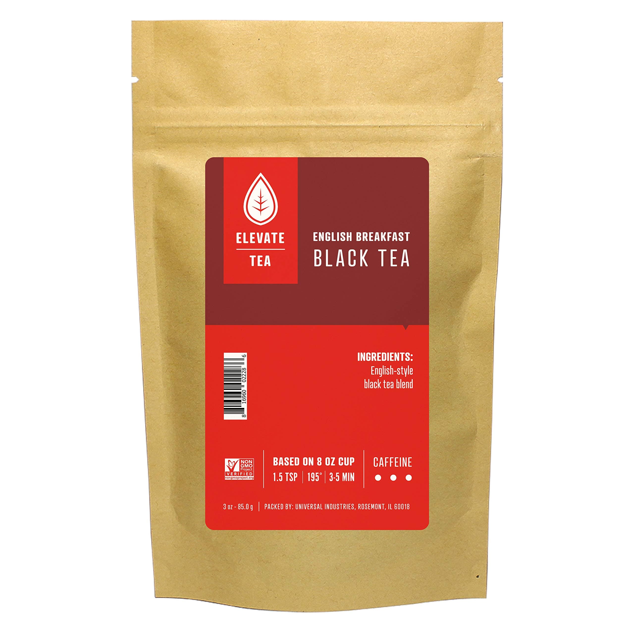 Elevate Tea ENGLISH BREAKFAST BLACK TEA, Loose Leaf Tea Blend, 30 servings, 3 Ounce Pouch, Caffeine Level: High, Single Unit, 3 Ounce (Pack of 1)
