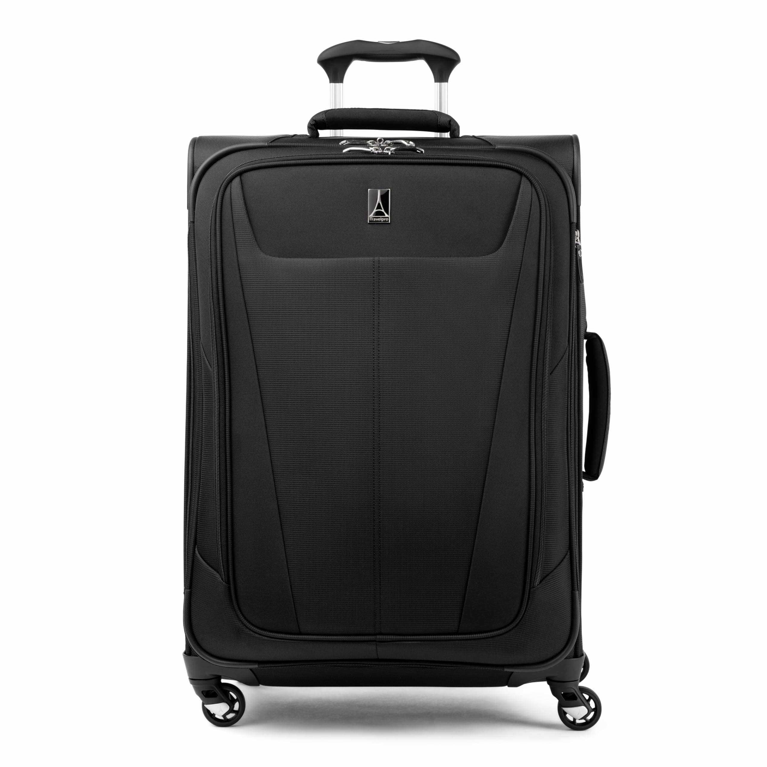 Maxlite 5 Softside Expandable Checked Suitcase with 4 Spinner Wheels, Lightweight Suitcase, Men and Women, Black, Checked Medium