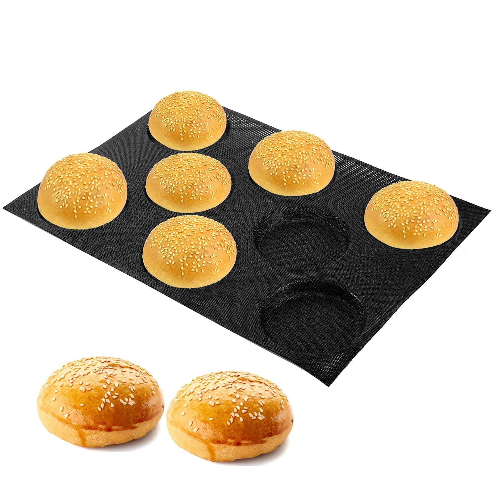 Suwimut Silicone Hamburger Bread Forms, 8 Cavities Silicone Loaf Pan Perforated Bakery Molds Non Stick Baking Sheets Bread Bun Mold, Fit Half Pan Size