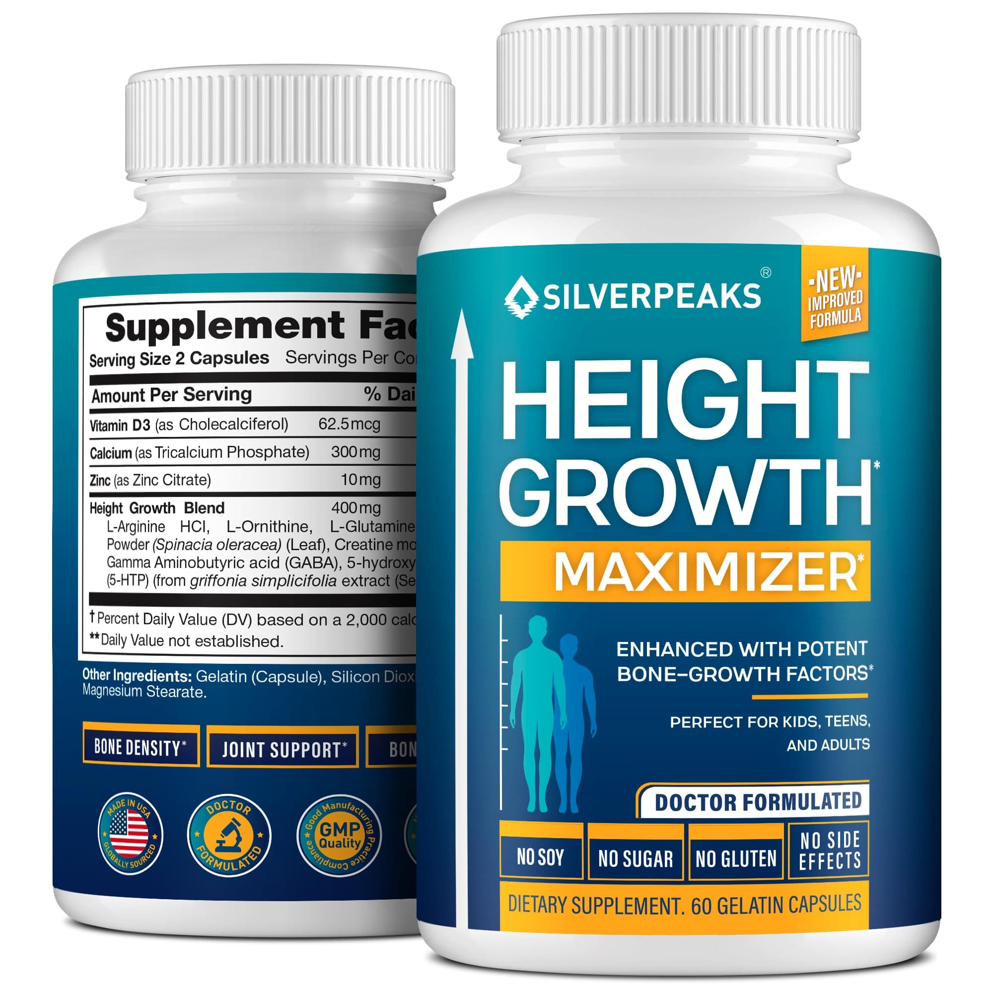 Growth Capsules to Grow Taller - Height Growth Maximizer with Calcium for Bone Strength, Made in USA, Natural Get Taller Supplement to Increase Bone Growth Adults, Teens & Kids, Free of Growth Hormone