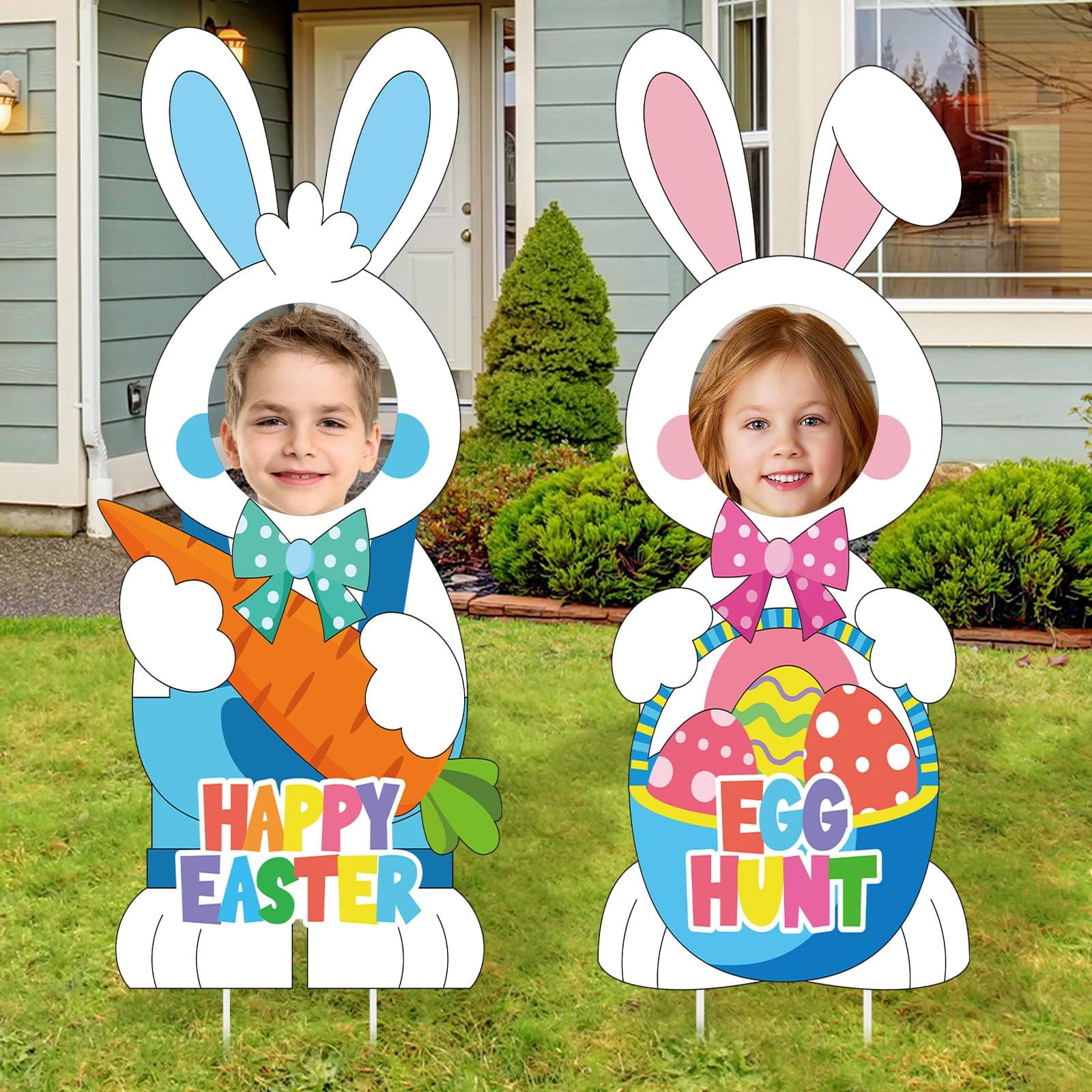 2 Pcs Easter Bunny Face Yard Sign Decoration 35.4inch Large Happy Bunny Yard Stake Easter Egg Hunt Decorations for Spring Holiday Photography Outdoor Lawn Garden Decorations