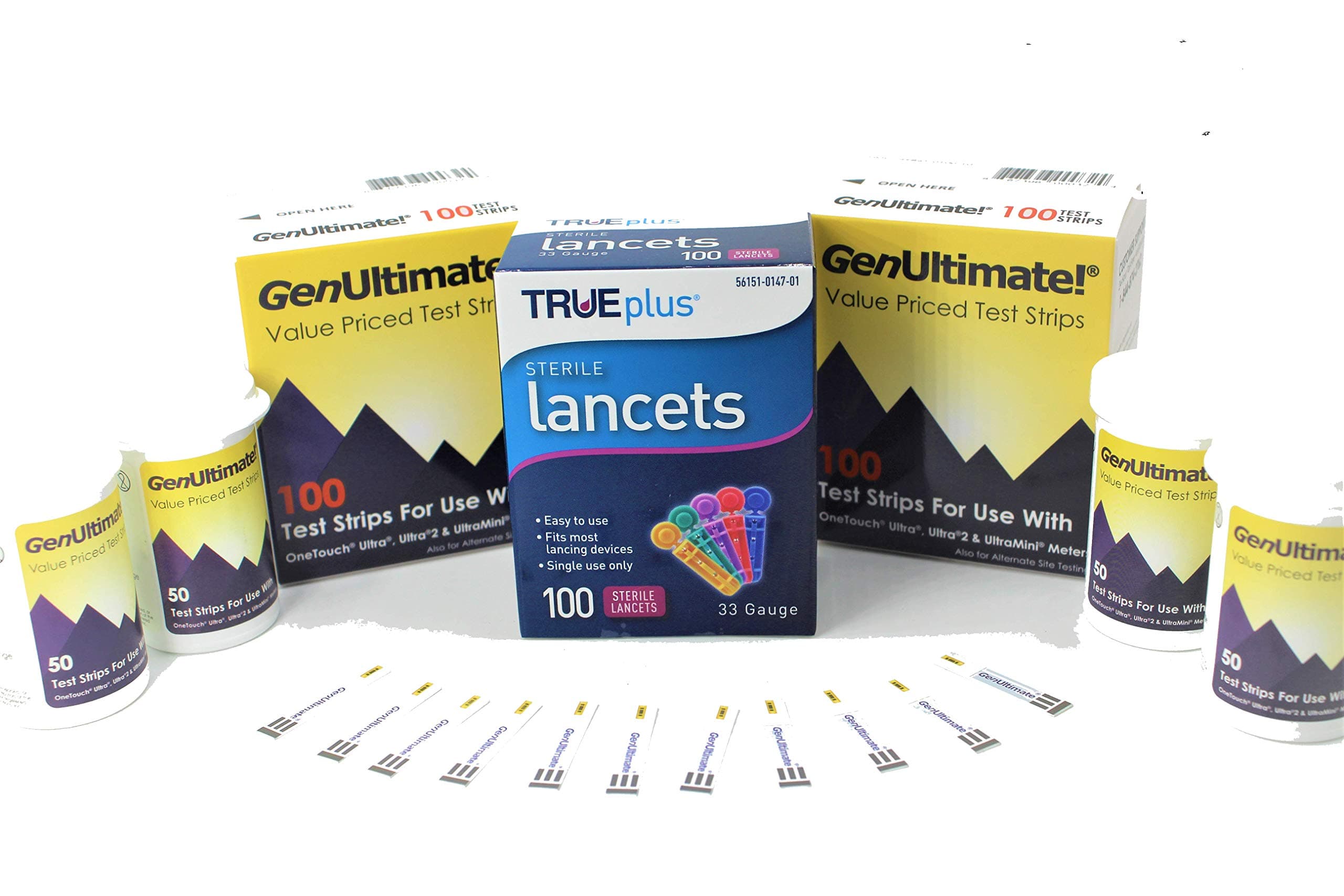 GenUltimate Blood Glucose Test Strips for Use with One Touch Ultra, Ultra 2 and Ultra Mini Meters - 200 Strips with 100 Lancets by Bistras