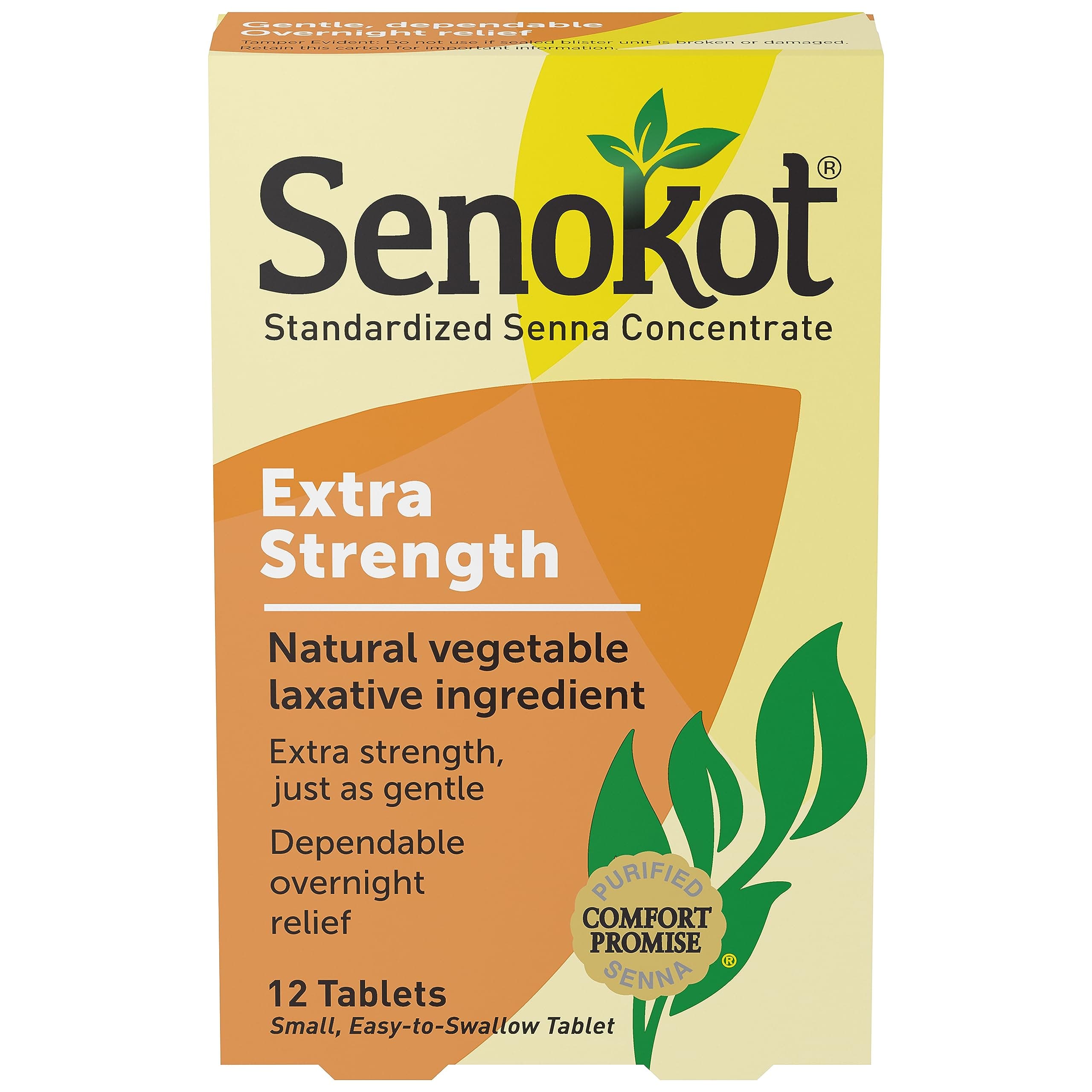Extra Strength Natural Vegetable Laxative Ingredient Tablets, Senna Concentrate, Double-strength for Gentle, Overnight Relief From Occasional Constipation, 12 ct