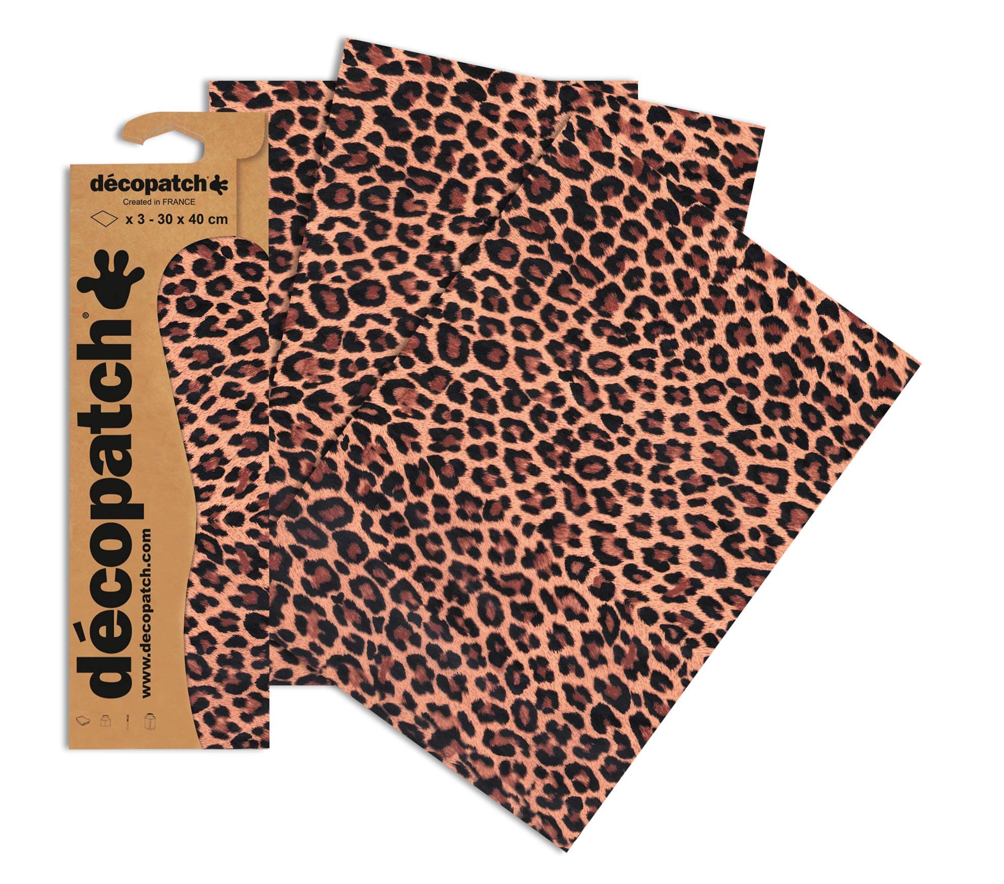 décopatchRef C207O - Leopard Animal Print Paper Pack - Each Sheet 30 x 40cm, Pack of 3 Paper Sheets - Best Used With Décopach Glue & Varnish, Browns