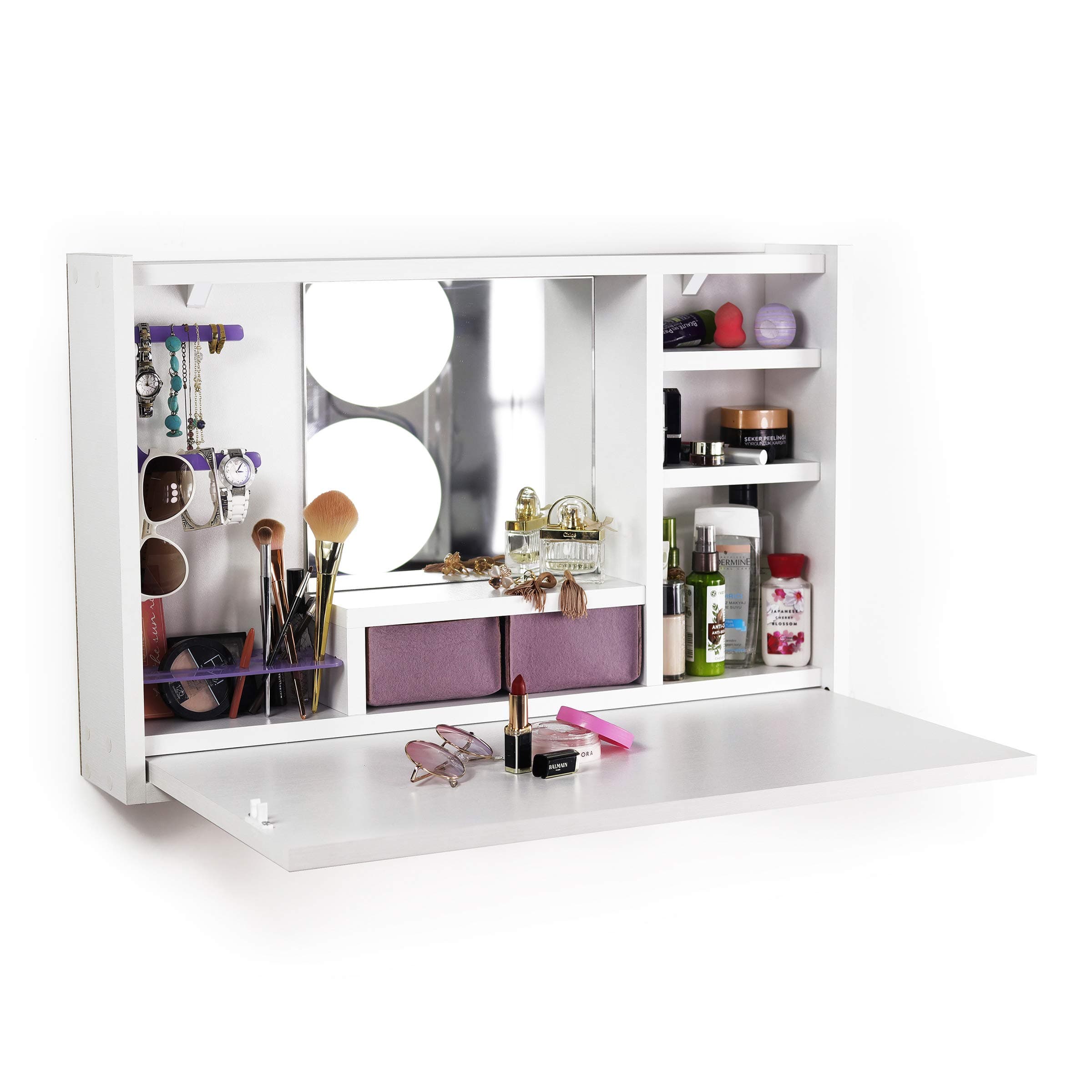 Home Canvas Mingitav Leeta Folding Dressing Table Wall Mount Easy To Fix, Without Light - White