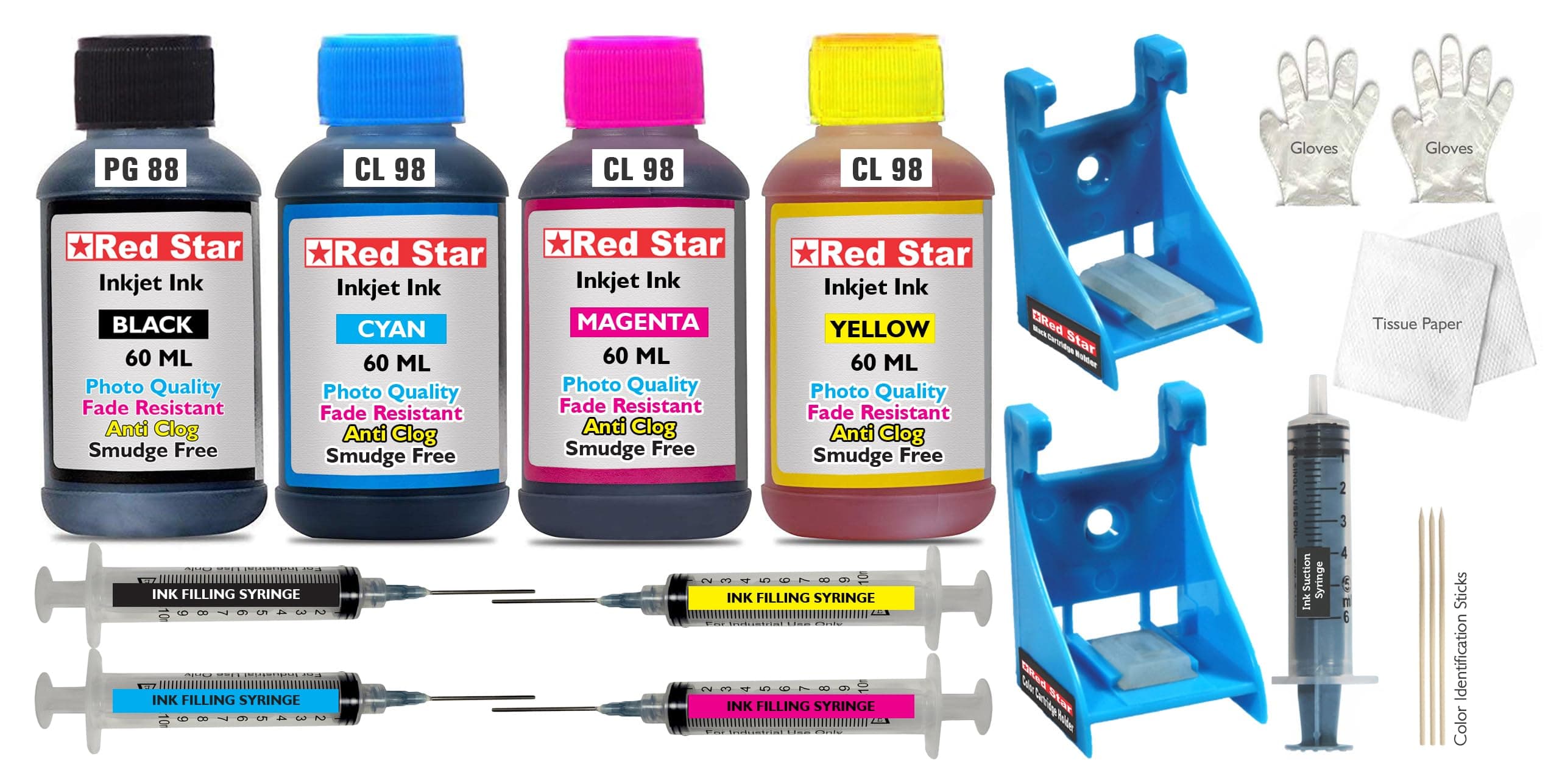 Red Star Ink Refill Kit Combo Pack with Instructions Suitable for Canon Pixma PG 47, 88, 745, 810 black & CL 57, 98, 746, 811 Colour Ink Cartridge with 240 ml fully Compatible Ink