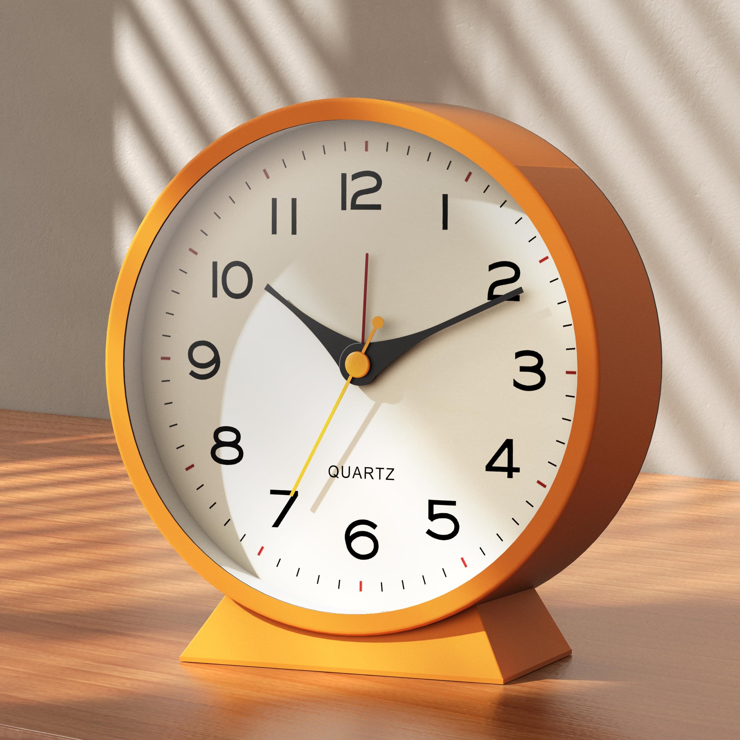 AYRELY® 4.5" Analog Alarm Clock,Small Retro Desk Clock Battery Operated,Slient Metal Table Clock with Light for Living Room Decor,Bedroom,Bedside,Shelf (Orange-Yellow)