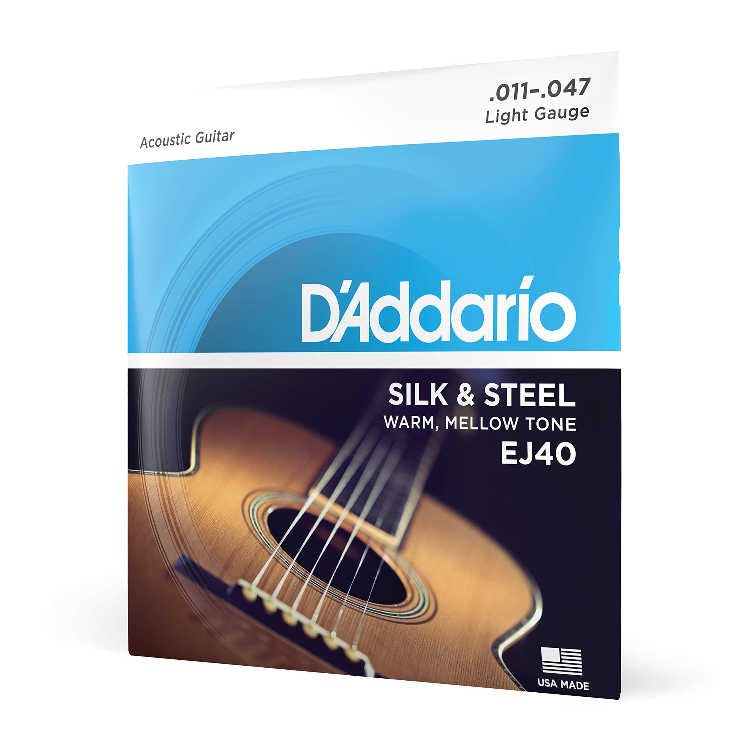 Silk & Steel Acoustic Guitar Strings - EJ40-6 String - Warm, Mellow Tone - Light, 11-47