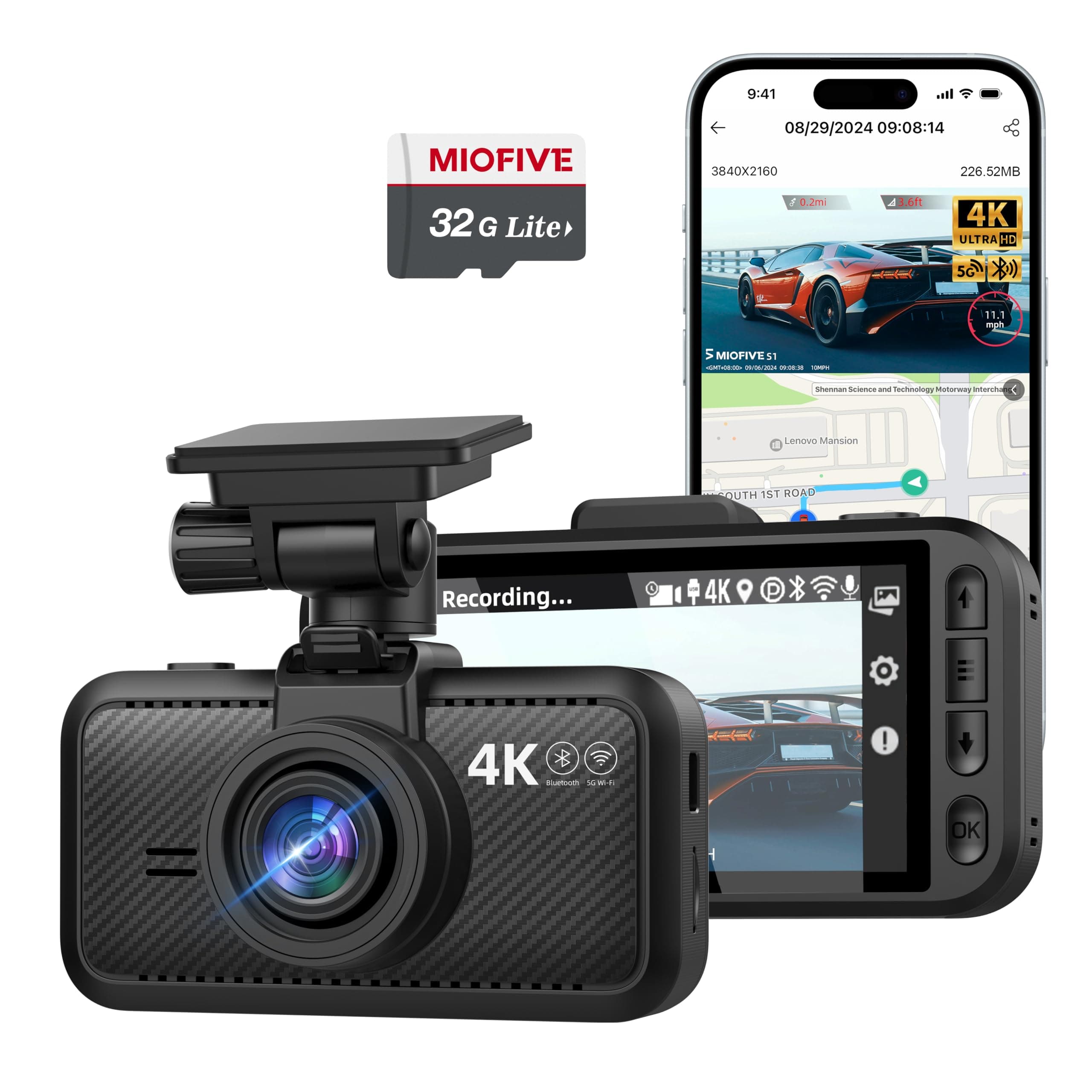 Dash Cam Front for Car 4K/2160P Dash Camera with 5G WiFi and Bluetooth APP,Built-in GPS 3.0" IPS Screen Dashcam 140° Wide Angle, G-Sensor, HDR, Night Vision, 24H Parking Mode