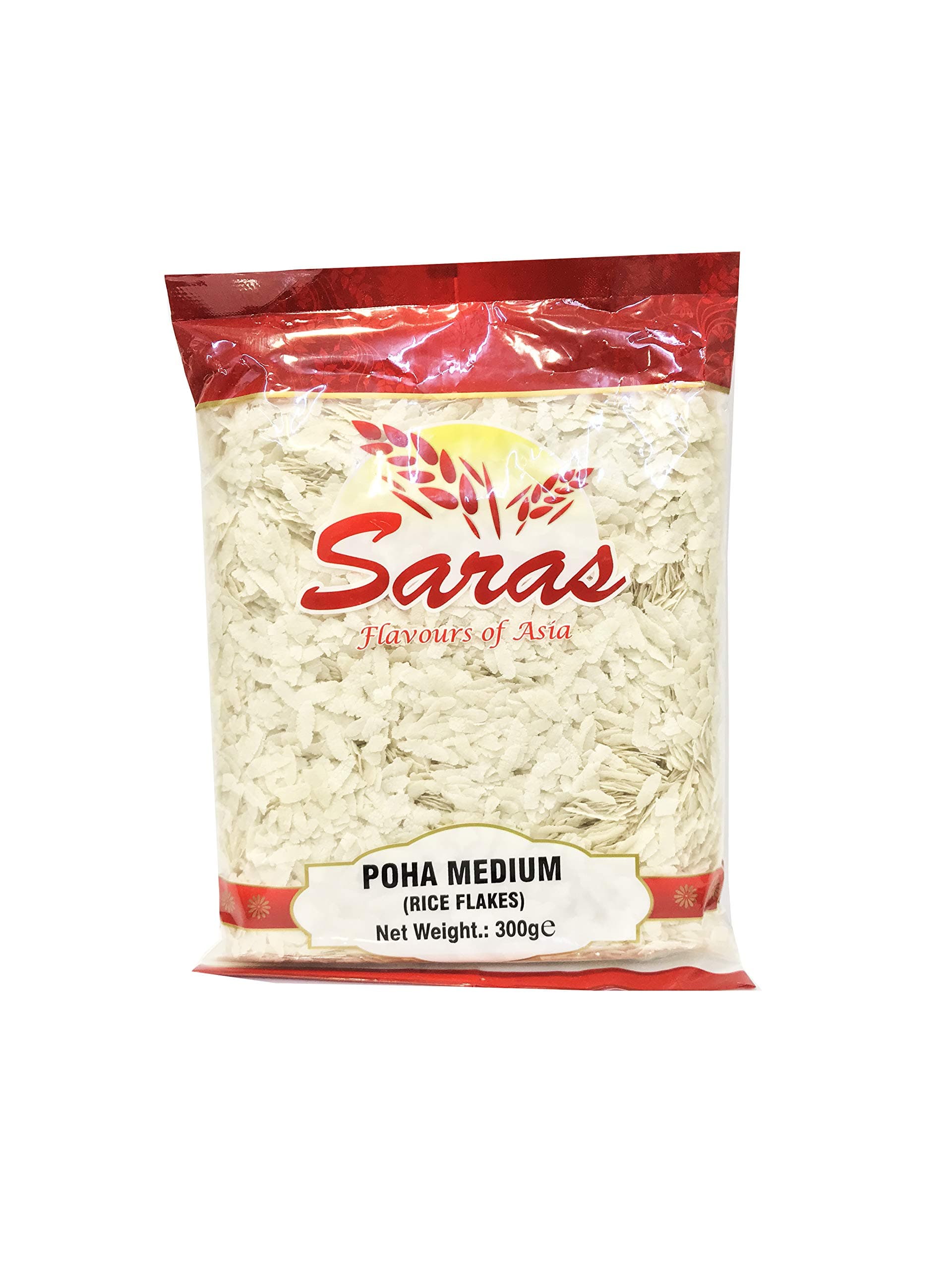 Saras Poha (Rice Flakes) Thin, Thick, Medium, Corn (Makai) 300G/800G (Poha Medium 300G (Rice Flakes))