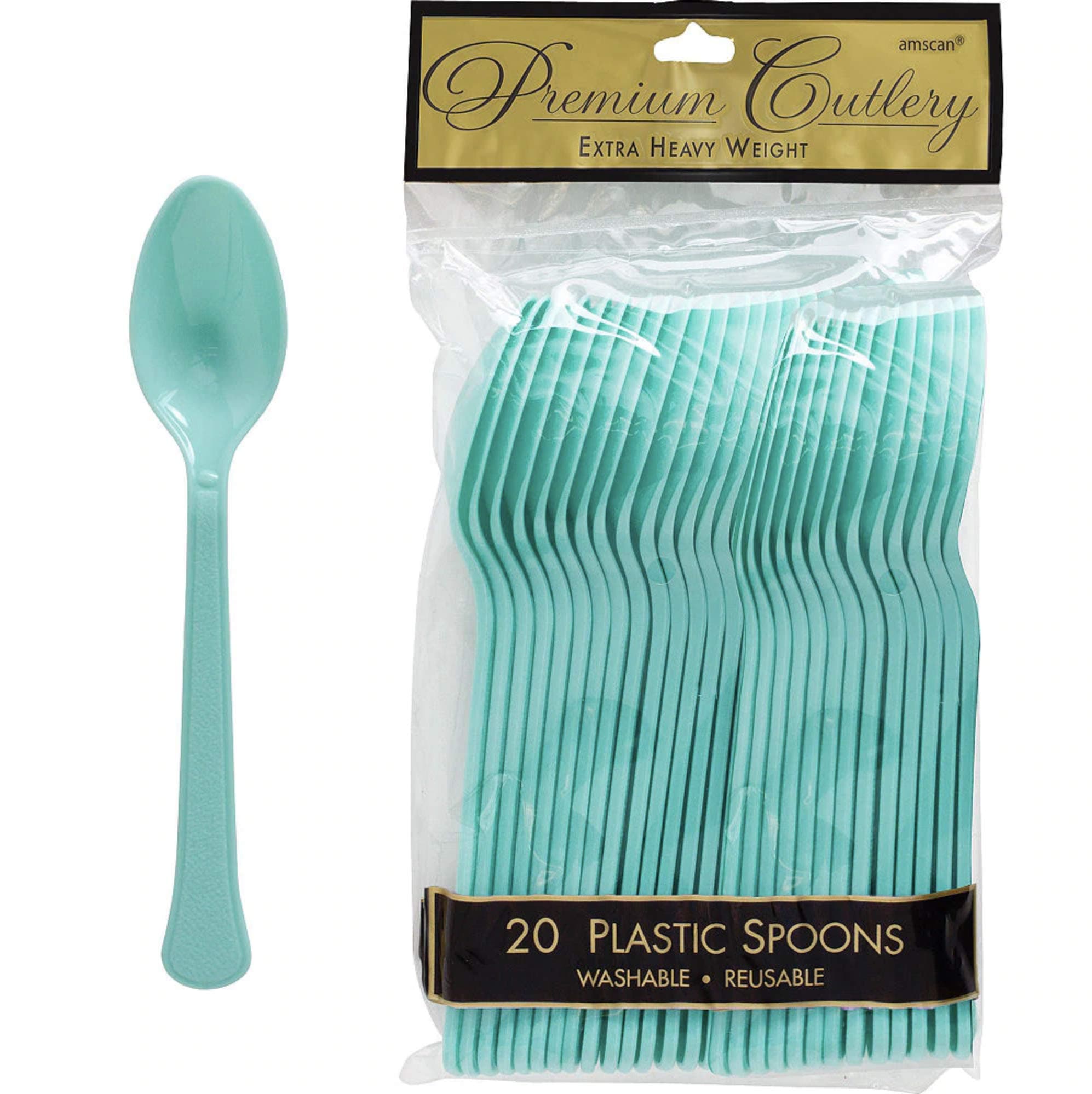 Robin's Egg Blue Plastic Heavy Weight Spoons (20 Count) - Premium Disposable Plastic Cutlery, Perfect for Home Use and All Kinds of Occasions