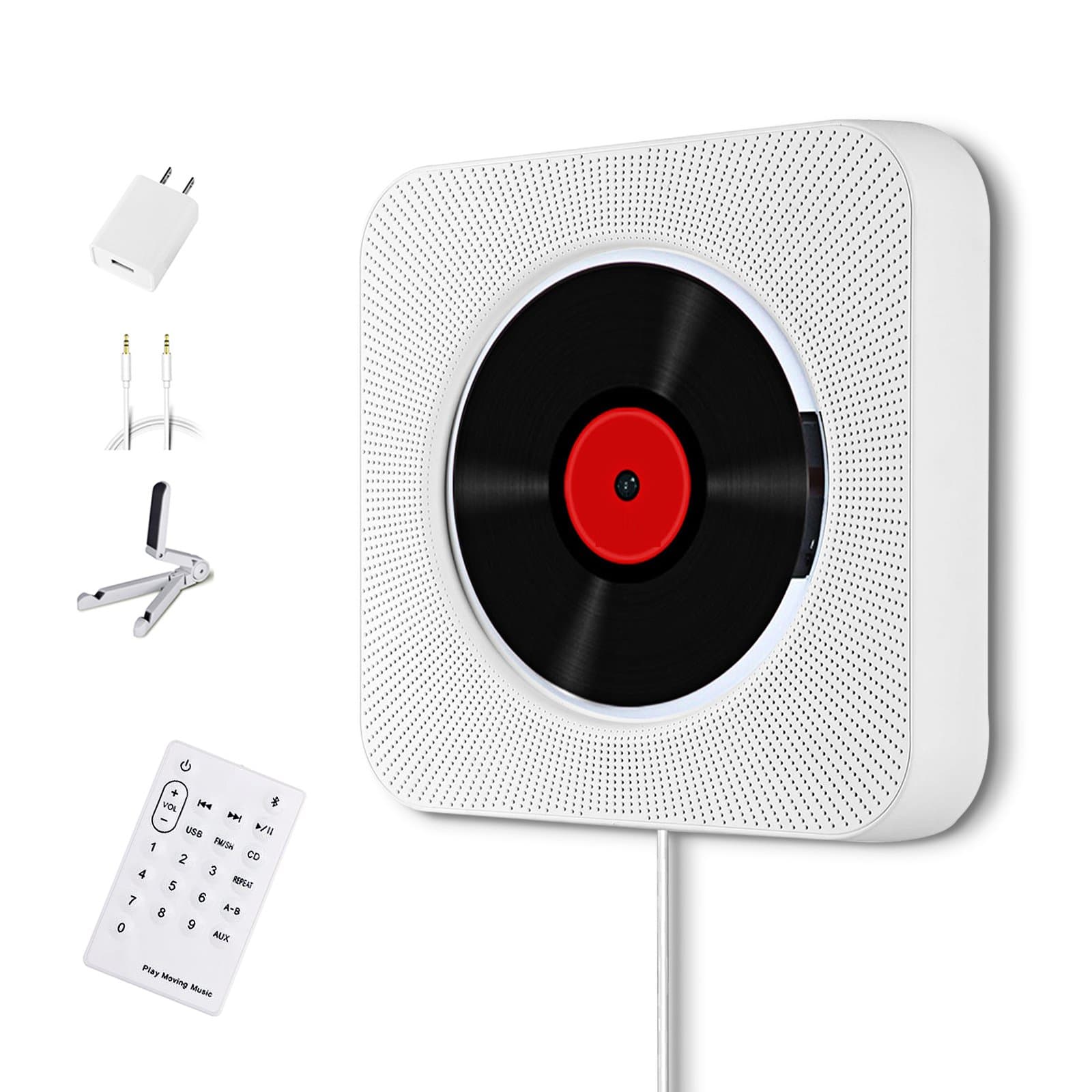 Wall Mountable CD Player, WINSSES Bluetooth Built-in HiFi Speakers with Remote Control, USB Drive Player, 3.5mm Headphone Jack AUX input/output