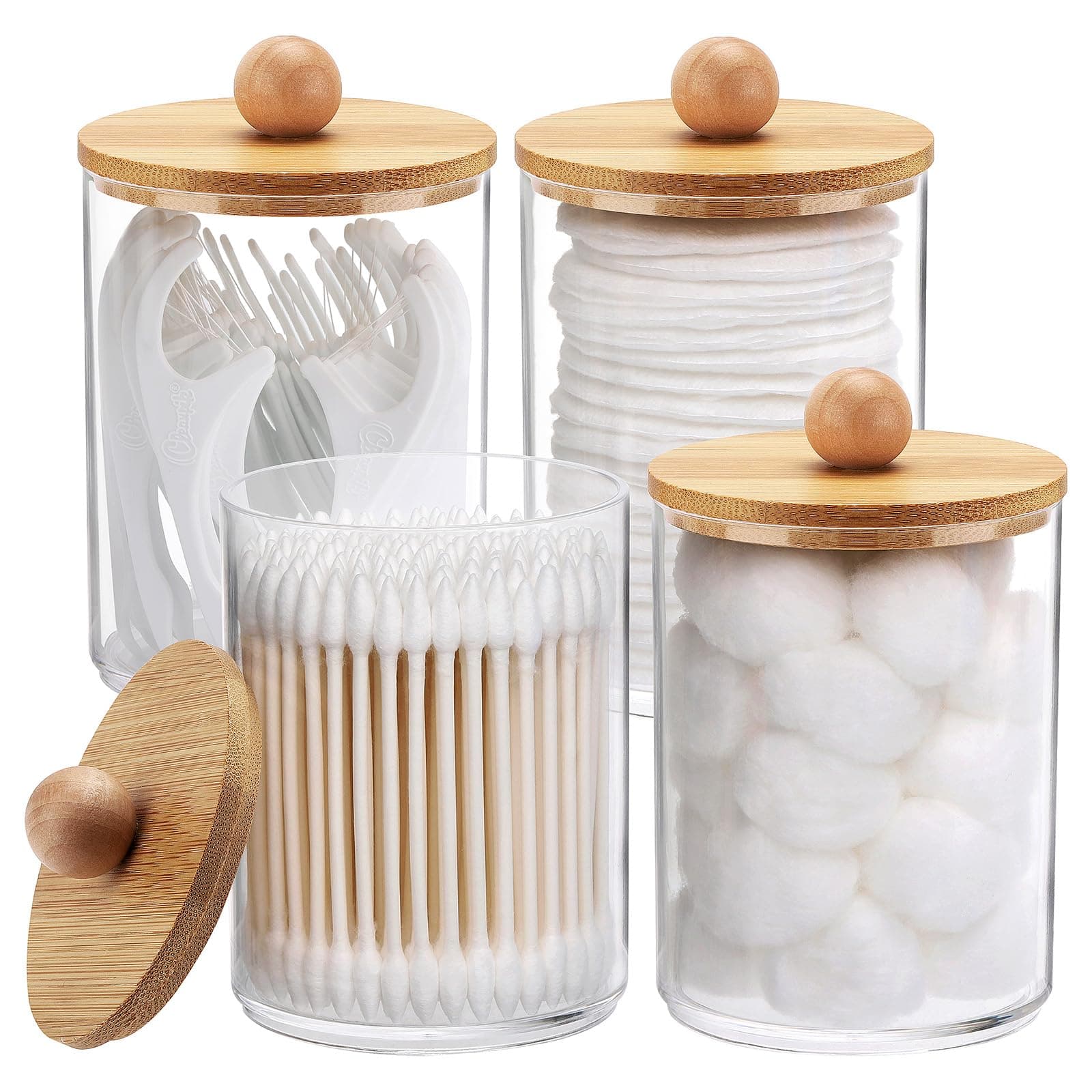 4 Pack 10oz Qtip Holder with Bamboo Lids