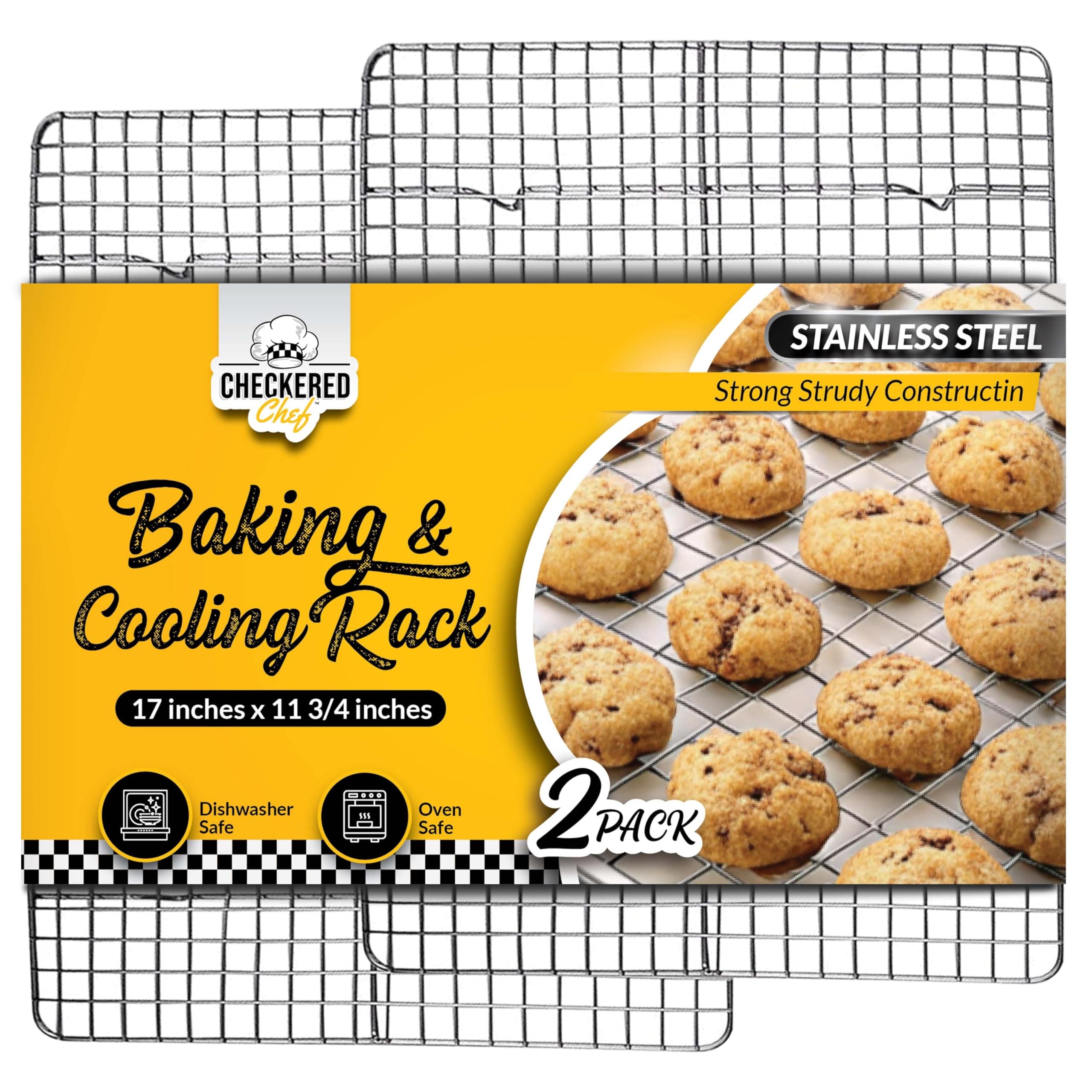 Checkered Chef Cooling Rack for Cooking and Baking - 11 ¾" x 17 Set of 2 Stainless Steel, Oven Safe Grid Wire Cookie Cooling Racks