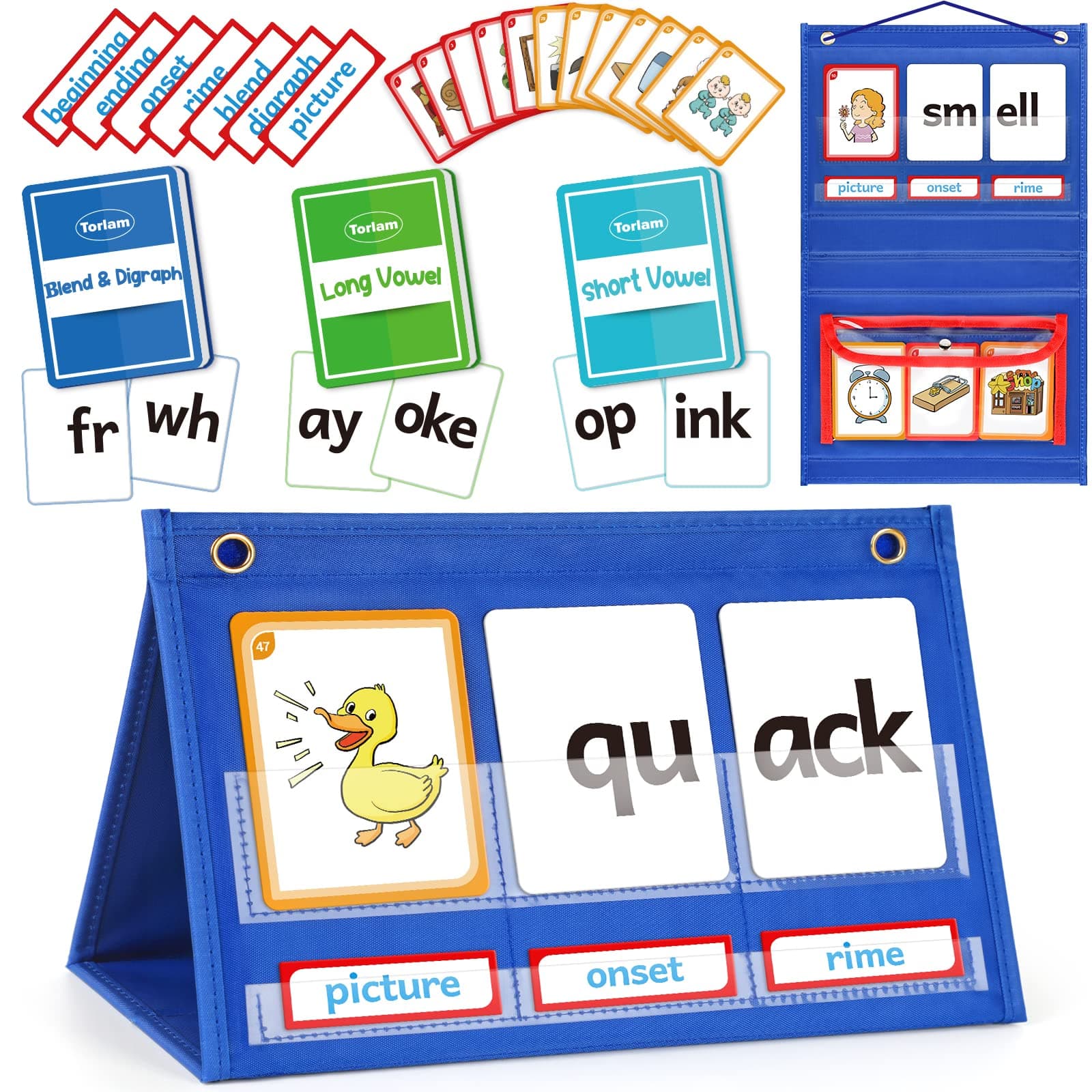 Torlam Blends & Digraphs Pocket Chart, Onset Rime Phonics Games Sight Word Flash Cards, Educational Spelling Reading Learning Blending Board, Elementary Kindergarten Classroom Teachers Must Haves