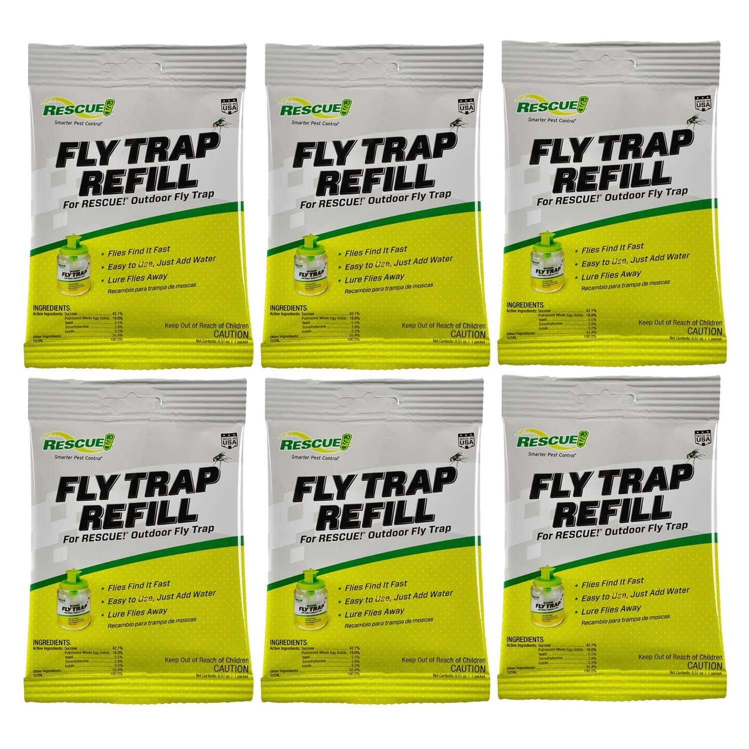 RESCUE! Reusable Fly Trap Refill – Outdoor Use - 6 Pack