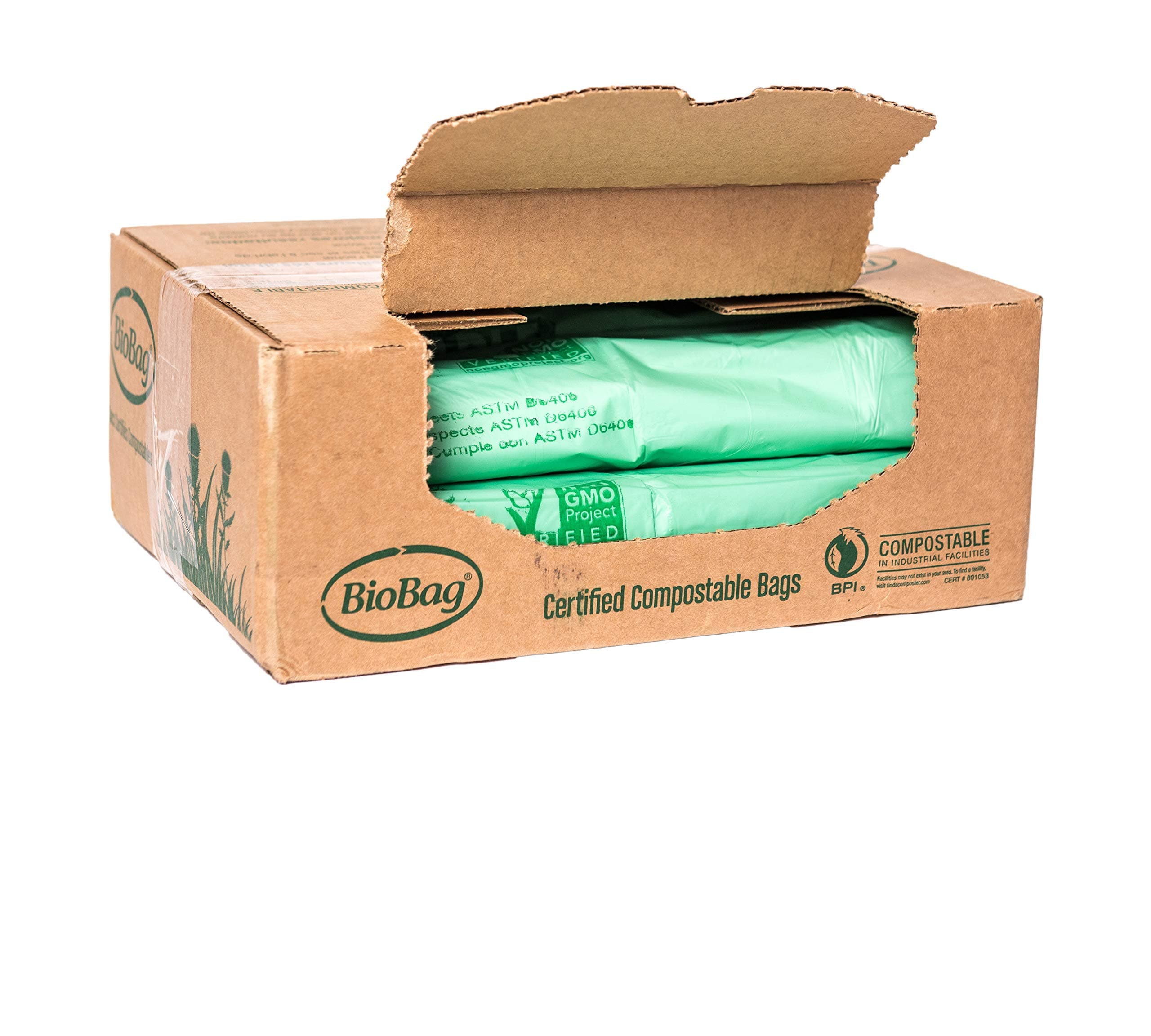 BioBag (USA) The Original Compostable Bag, 64 Gallon, 60 Count, 100% Certified Compostable Trash Bag Liners for Food Waste, Extra Strong and Durable, Trash Bag