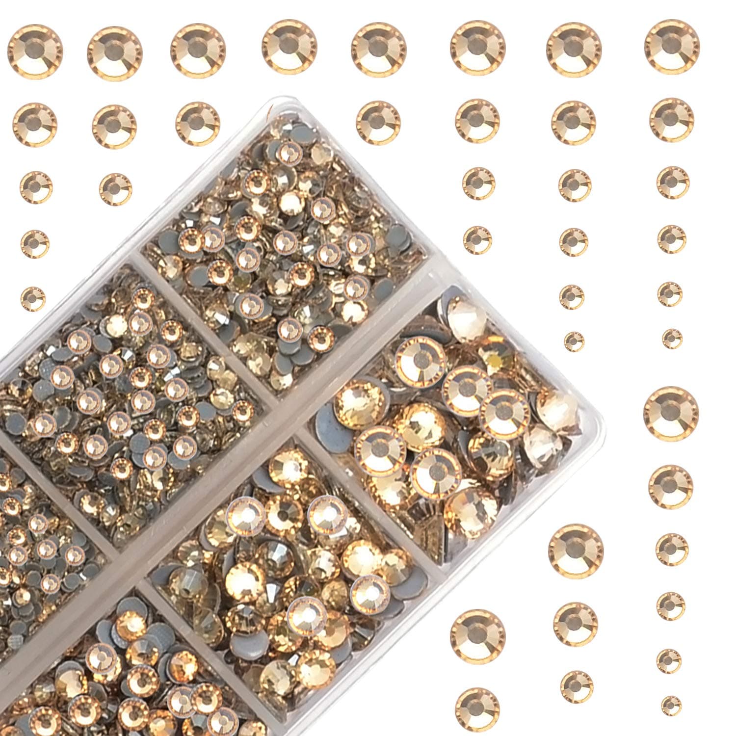 MASSIVE BEADS (Light Champagne) - 4000Pcs Mixed Size Hot Fix Round Crystals Gems Glass Stones Hotfix Flat Back Rhinestones (Light Champagne)