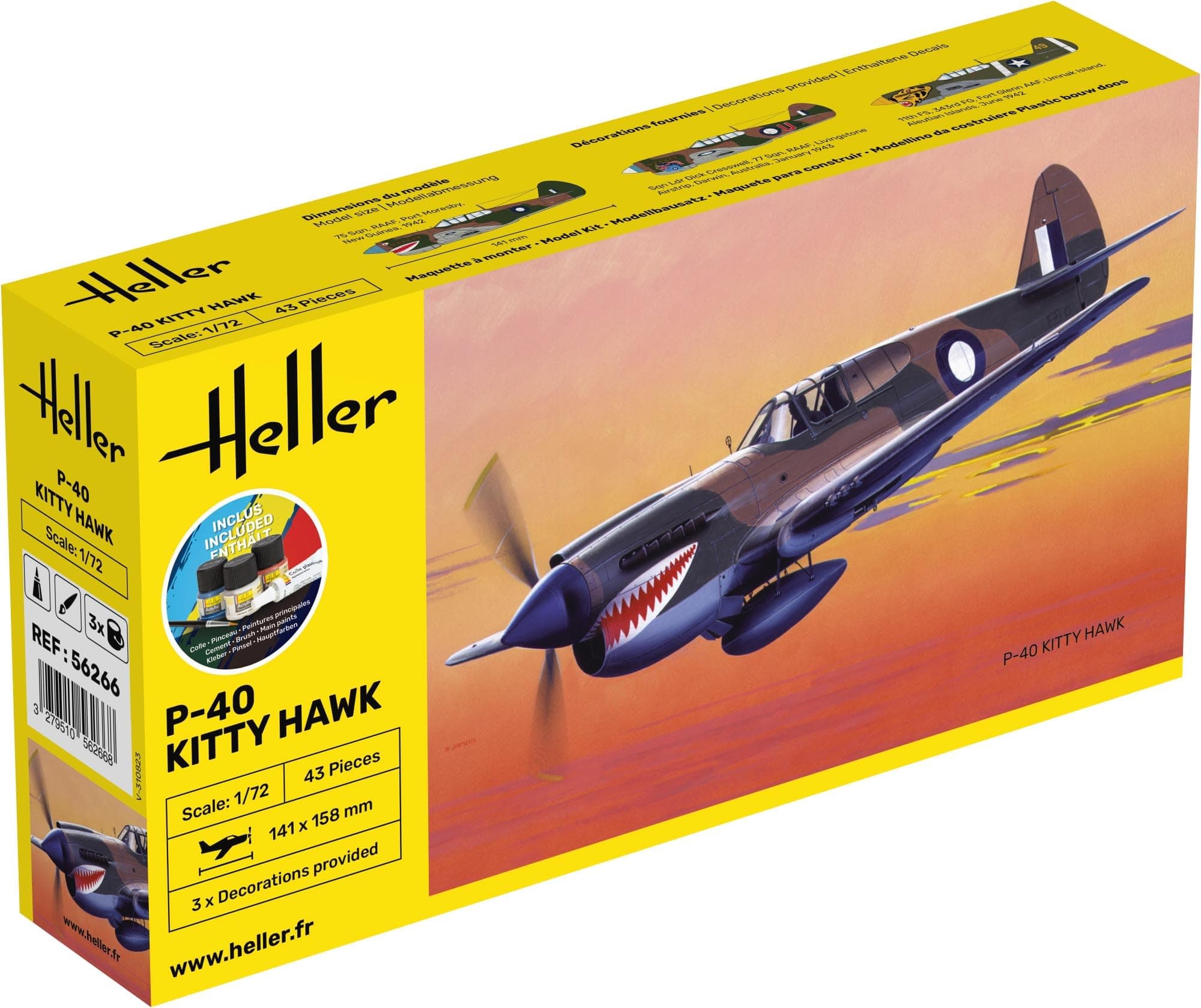 HellerModel Plane Starter Kit P-40 Kitty Hawk 56266| 1:72