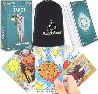 MagicSeer Tarot Cards, 78 Pcs Durable Large Borderless Deck for Beginners and Experts, Premium Ink and Precise Printing, Velvet Bag Included, Fortune Telling Game