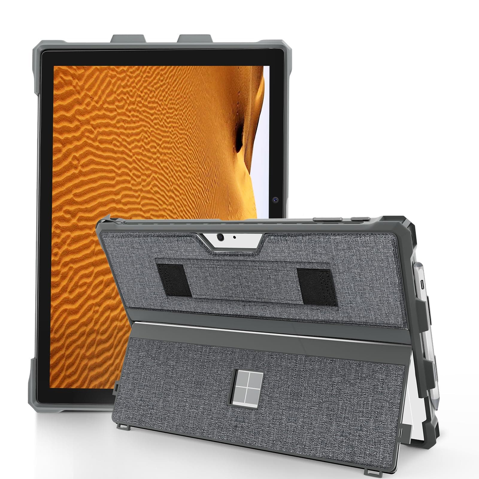 Case for 12.3" Microsoft Surface Pro 7+/7/6/5/4 Protective Rugged Cover Case, with Surface Pen Holder and Hand Strap, Compatible with Surface Pro Type Cover Keyboard (Dark Gray)