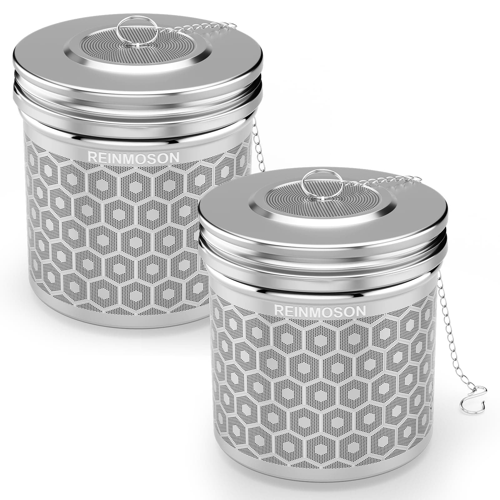 Reinmoson 2 Pack Extra Large Tea Infuser for Loose Tea & Spice Infuser for Cooking, Extra Fine Mesh Large Tea Strainers for Loose Tea, 304 Stainless Steel Loose Leaf Tea Steeper