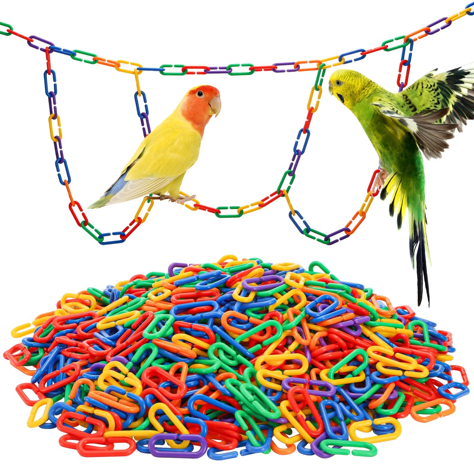 1000 Pieces Plastic C-Clip Hooks Chain Links, Interchangeable Rainbow C-Links Kids Learning Toys for Classroom Preschool, Sugar Glider Swing Climbing Cage Toys for Small Pet Rat Parrot Bird