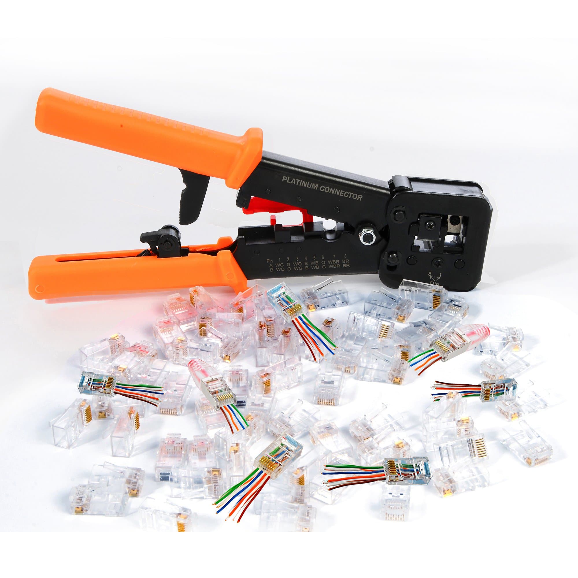 Platinum Connector professional heavy duty crimp tools: Pass-Through crimper makes UTP/FTP Cable connector assembly much easier and rock solid