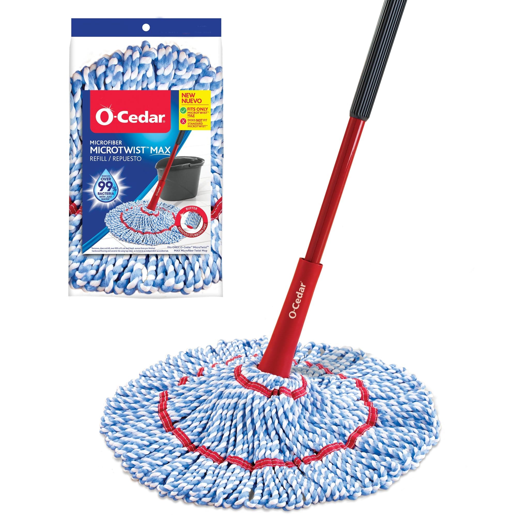 MicroTwist MAX Microfiber Twist Mop with 1 Extra Refill | Features Hands-Free Wringing | Extra Large 18-Inch Mop Head | Safe on All Floor Types,Red