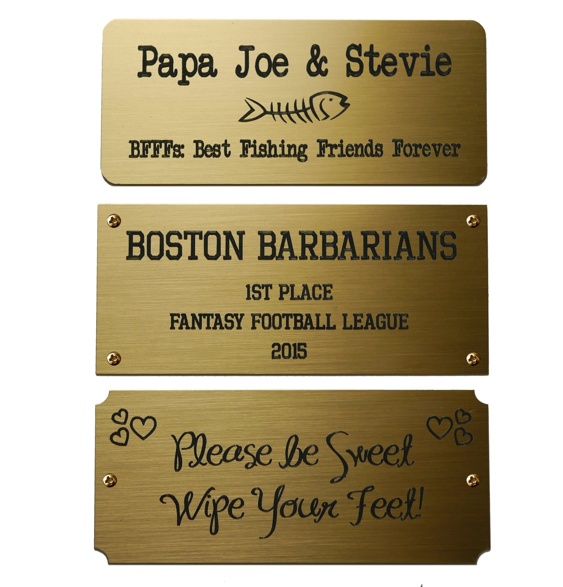 Size: 3-1/2"W x 1-1/2"H, Personalized, Custom Engraved, Brushed Gold Solid Brass Plate Picture Frame Name Label Art Tag for Frames, with adhesive backing or screws - Indoor use only