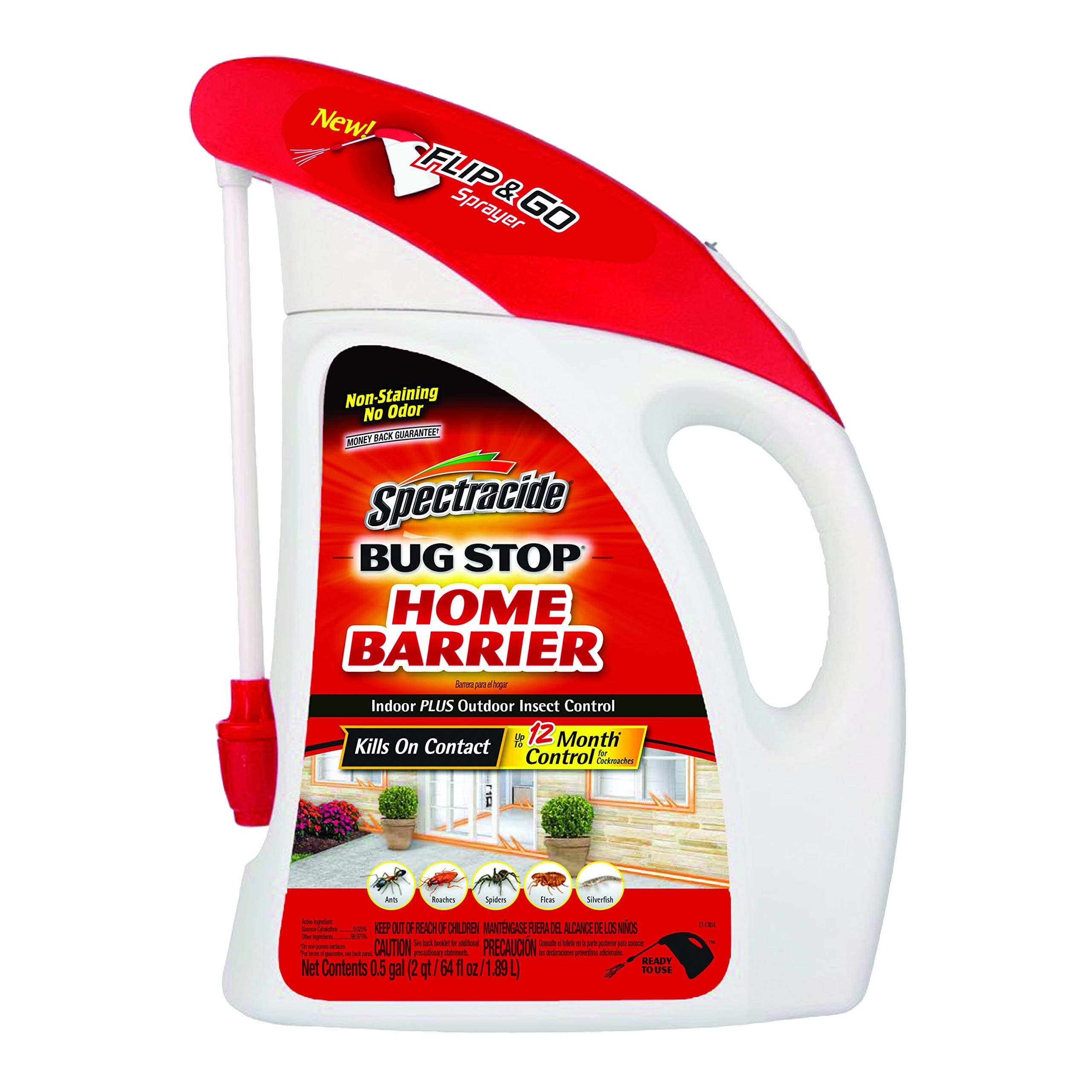 Bug Stop Home Barrier Indoor Plus Outdoor Bug Control With Flip & Go Sprayer Kills Ants, Roaches and Spiders on Contact, 0.5 Gallon, 1 Pack