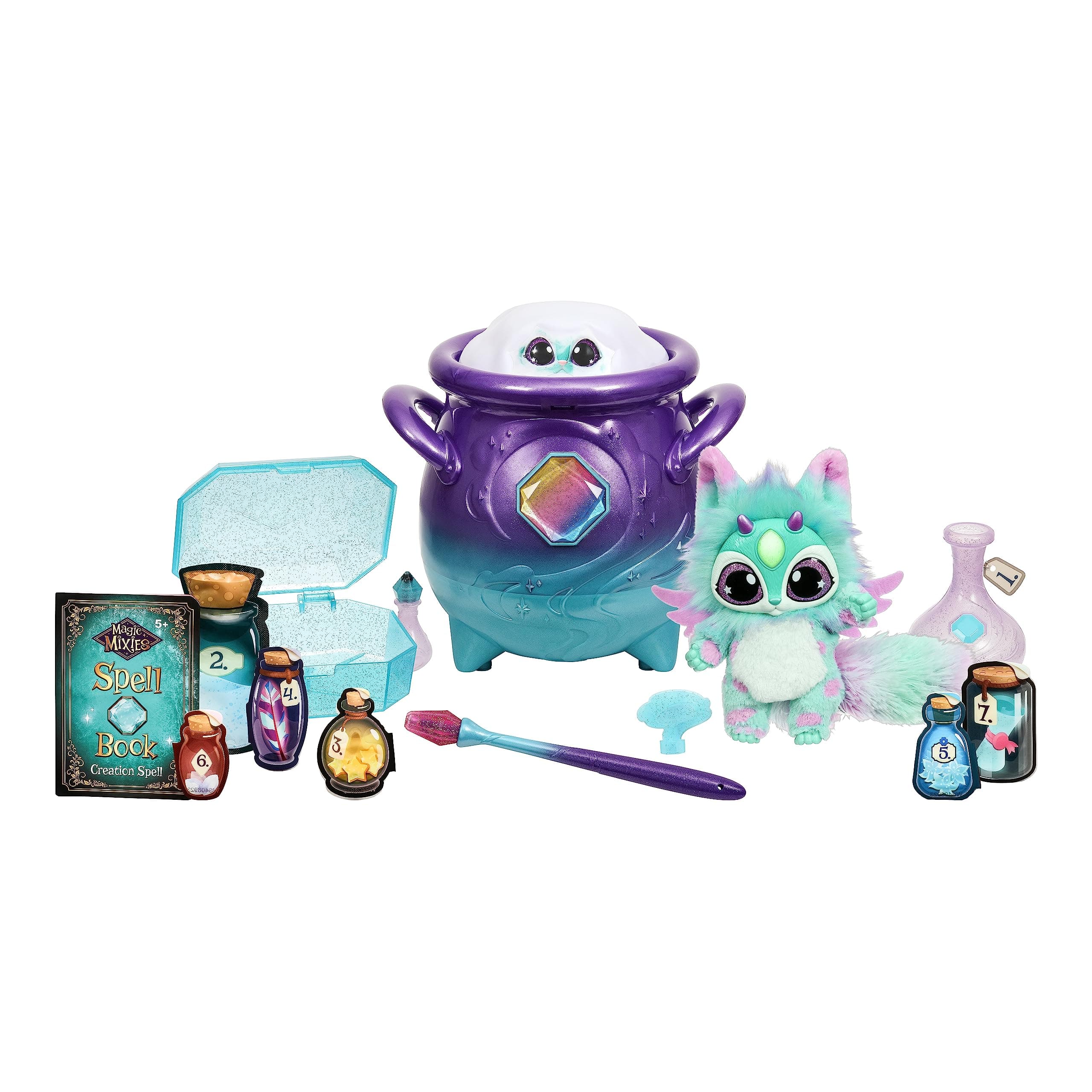 Magic Cauldron in Purple with Real Mist and Interactive 20cm Blue Plush Toy Who Will You Conjure Up?