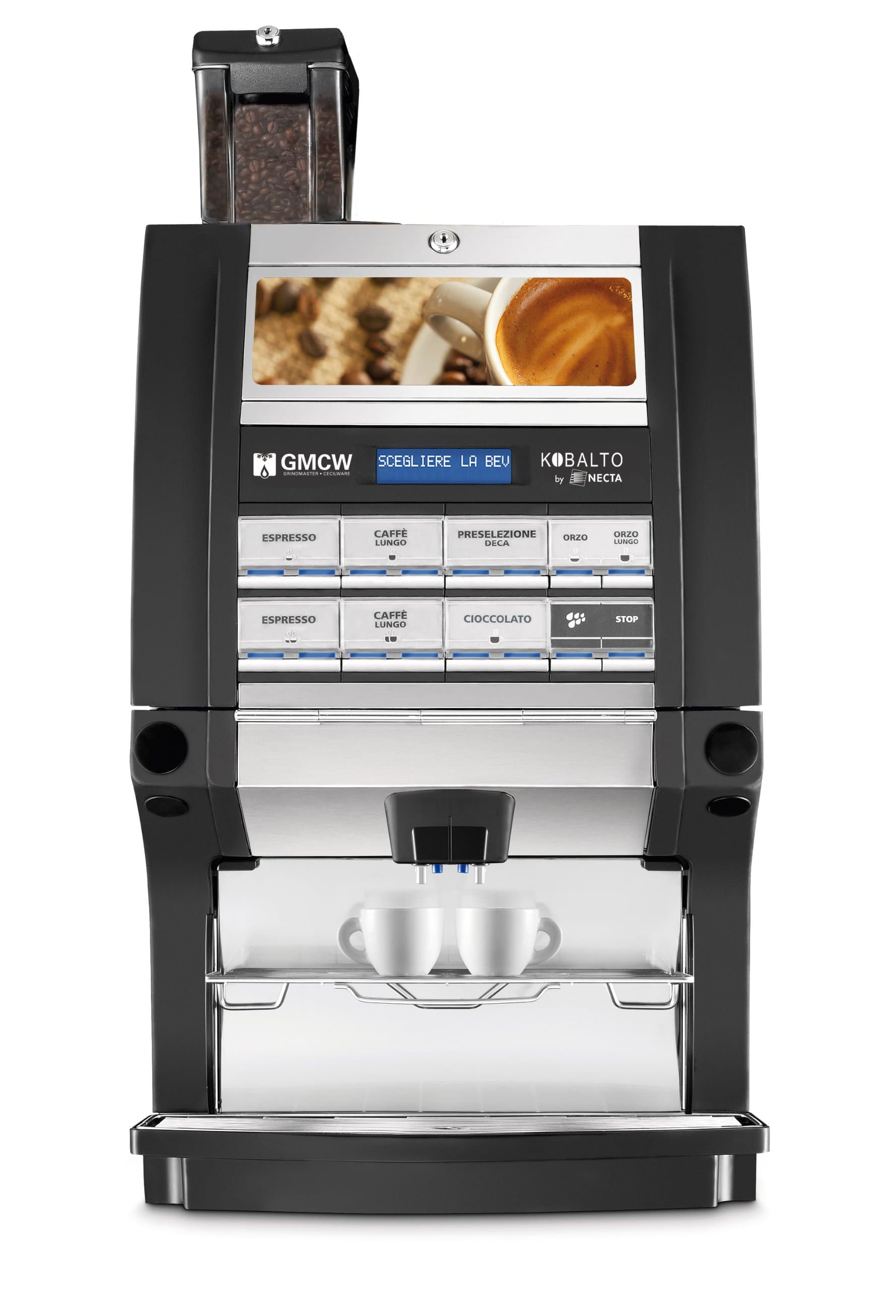 Grindmaster, Kobalto 1/3, Super-Automatic Espresso Brewer with Built in Coffee Bean Hopper and 3 Soluble Hoppers, Installation Included