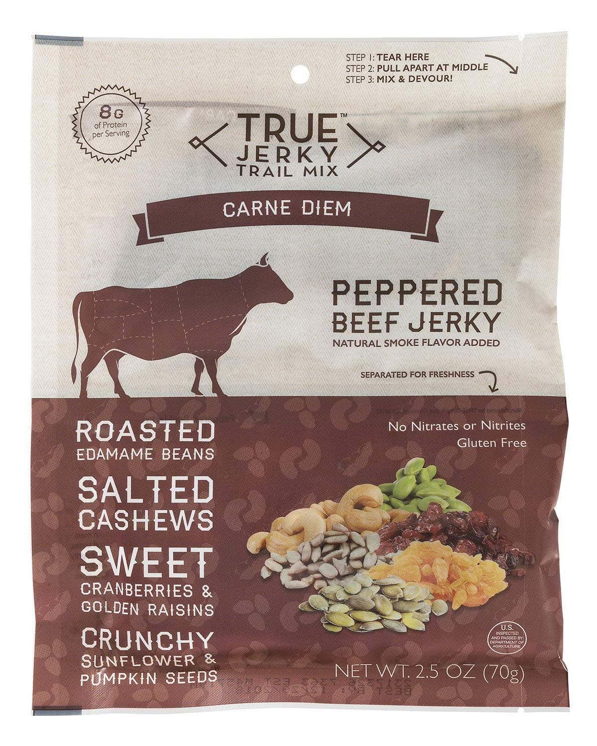 True Jerky Trail Mix, Peppered Beef Jerky, 2.5 Ounce