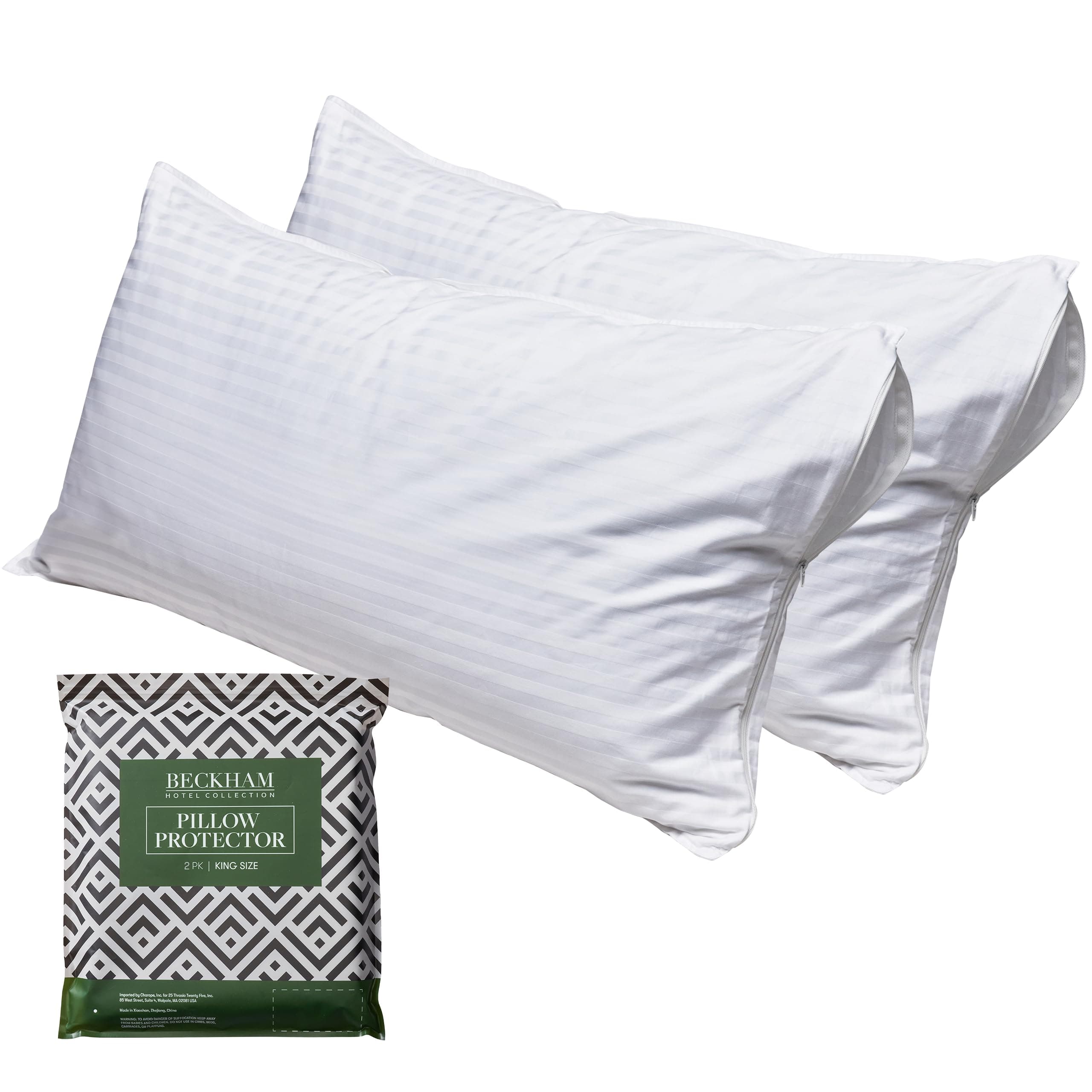 Beckham Hotel Collection King Size Pillow Protector 2 Pack with Zipper, Soft and Breathable Cotton Pillow Protector Covers