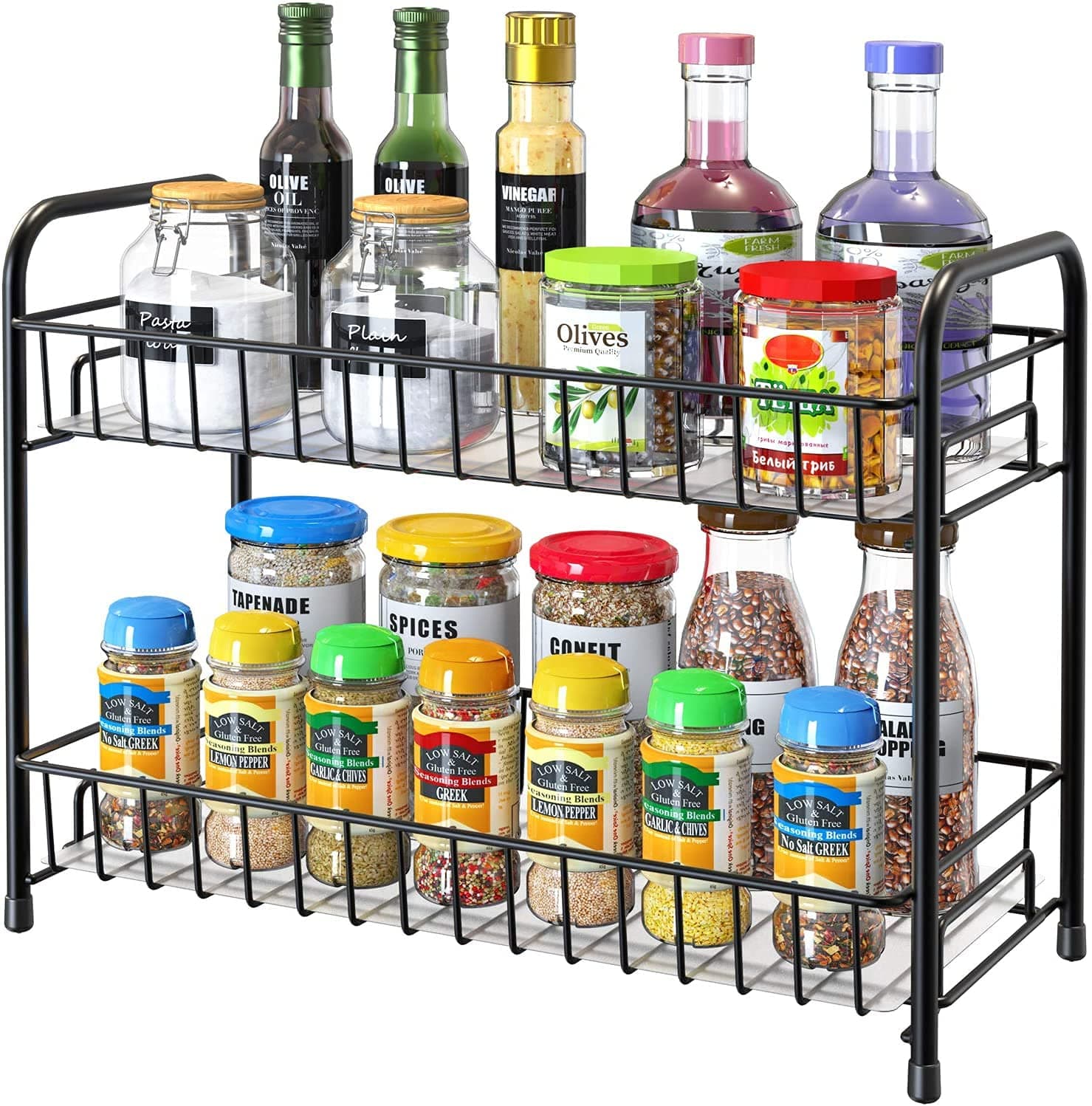 Lyrovo Countertop Organizer Organization, 2 Tier Moveable Corner Shelf for Kitchen, Bathroom, Spice Rack, Coffee Area, Over Sink, Dresser Table