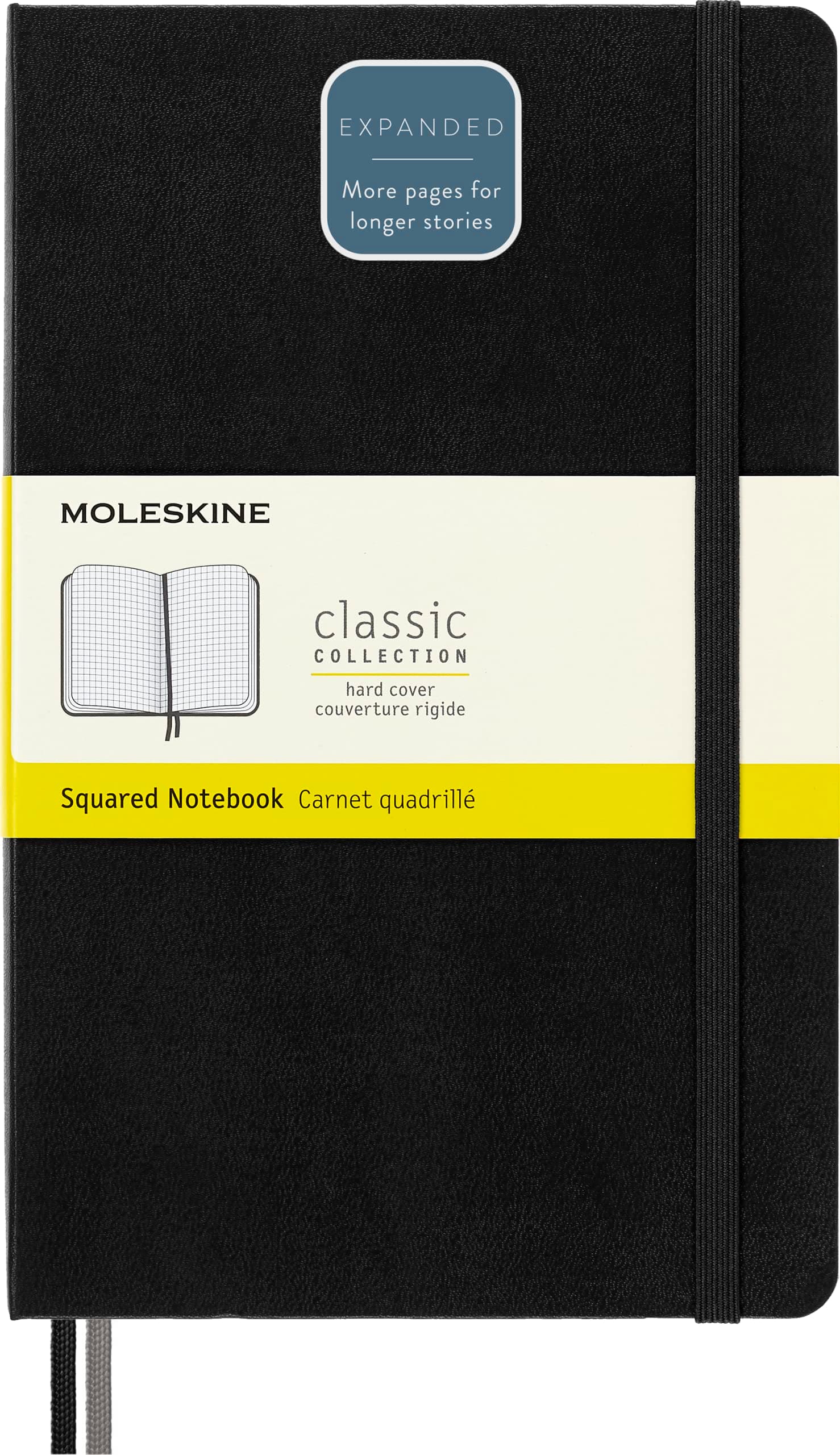 Classic Expanded Notebook, Hard Cover, Large (5" x 8.25") Squared/Grid, Black, 400 Pages