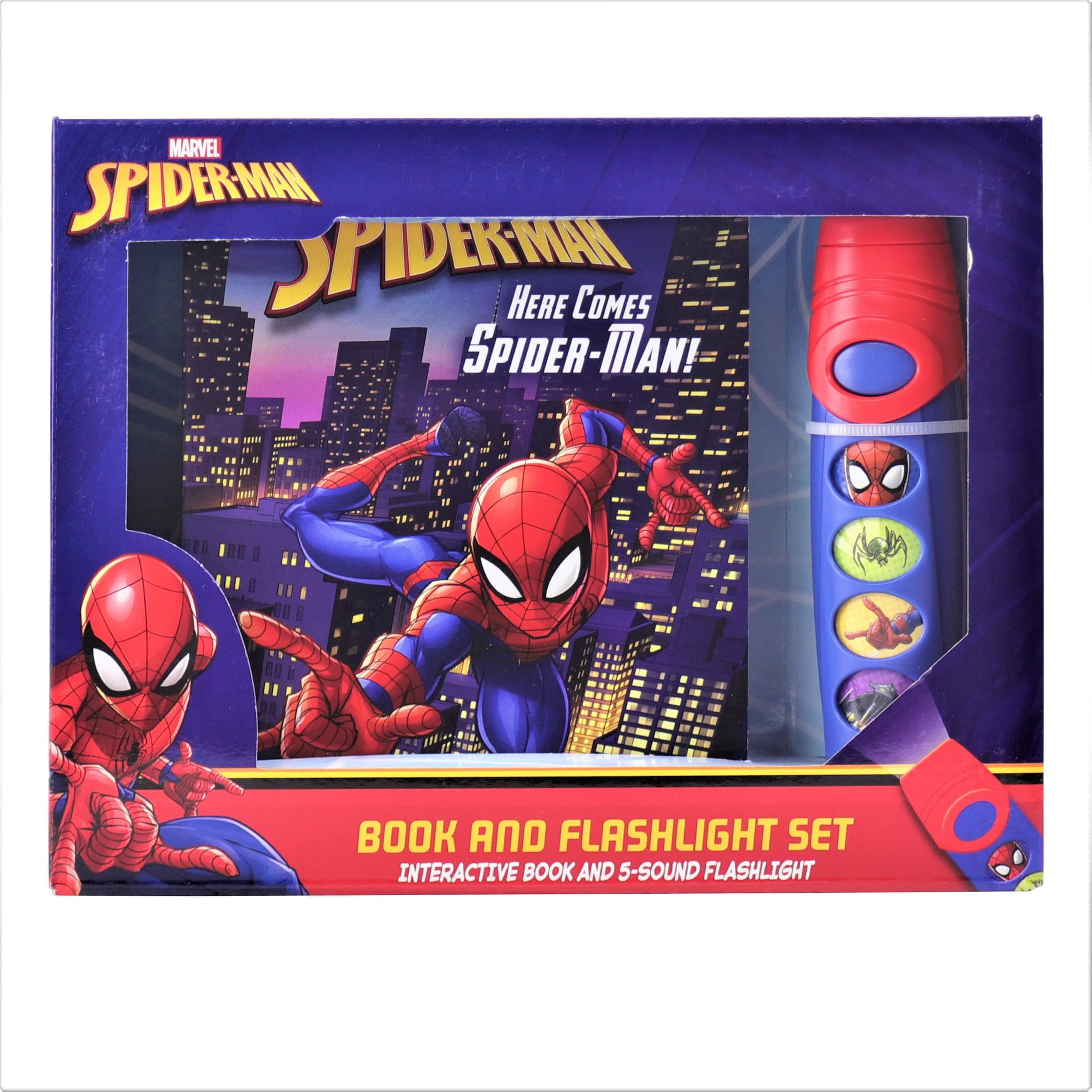 Marvel Spider-Man: Here Comes Spider-Man! Book and 5-Sound Flashlight Set: Book and Flashlight Set